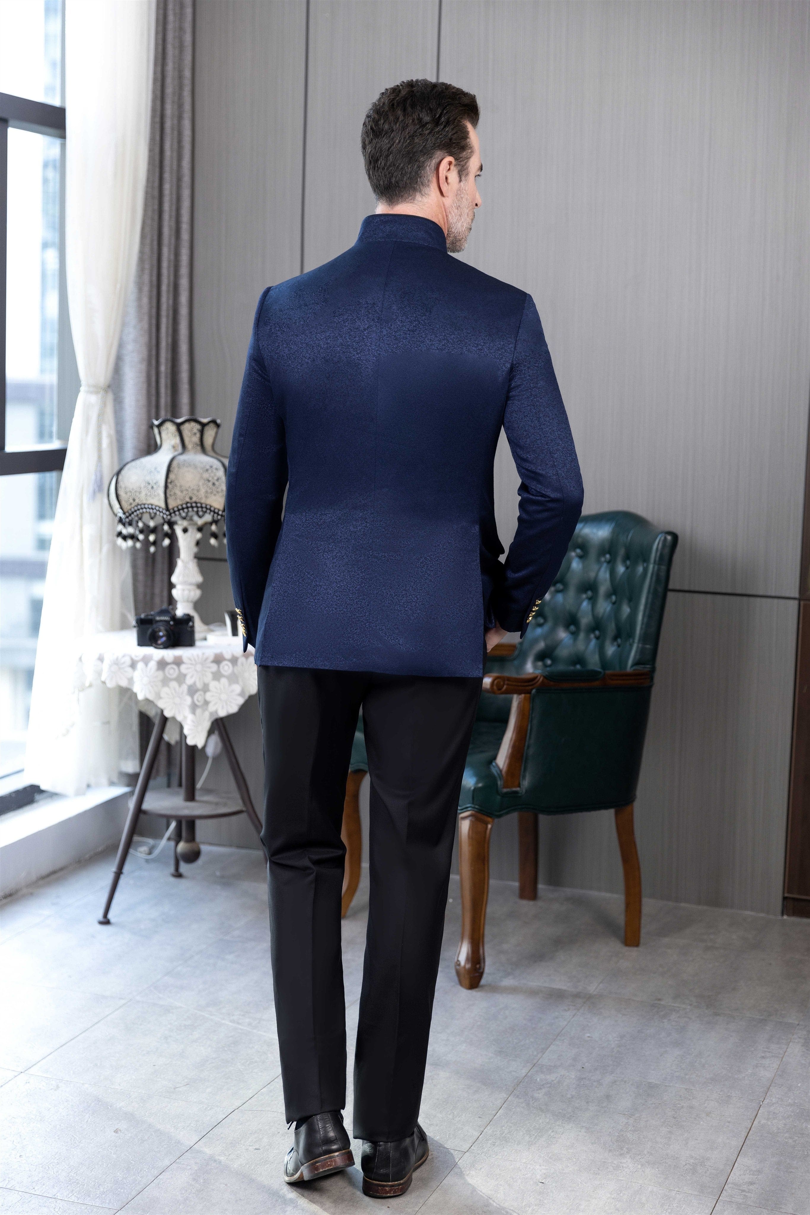 ceehuteey Men's Fashion Stand Collar Oblique buckle Suit Blazer