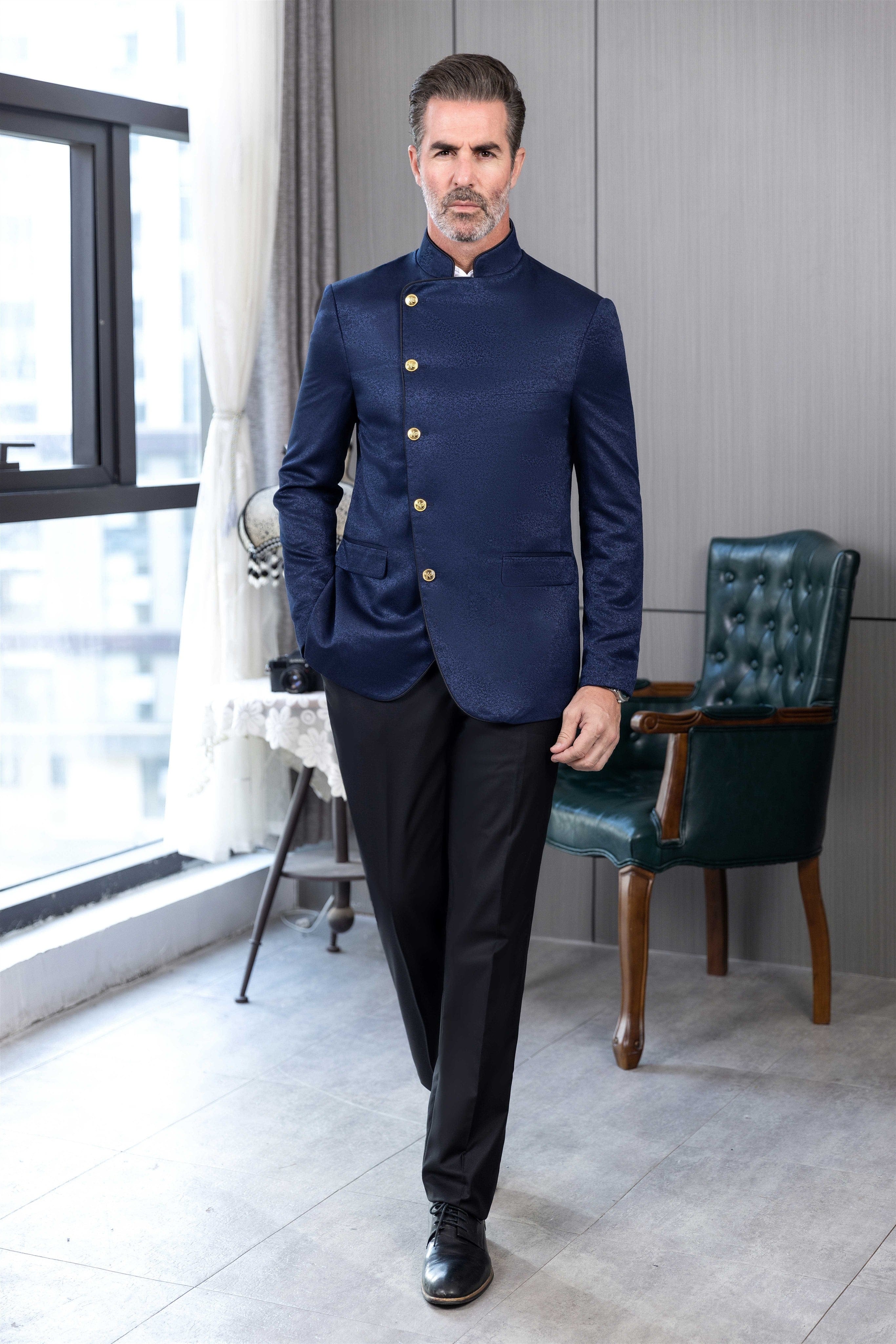 ceehuteey Men's Fashion Stand Collar Oblique buckle Suit Blazer