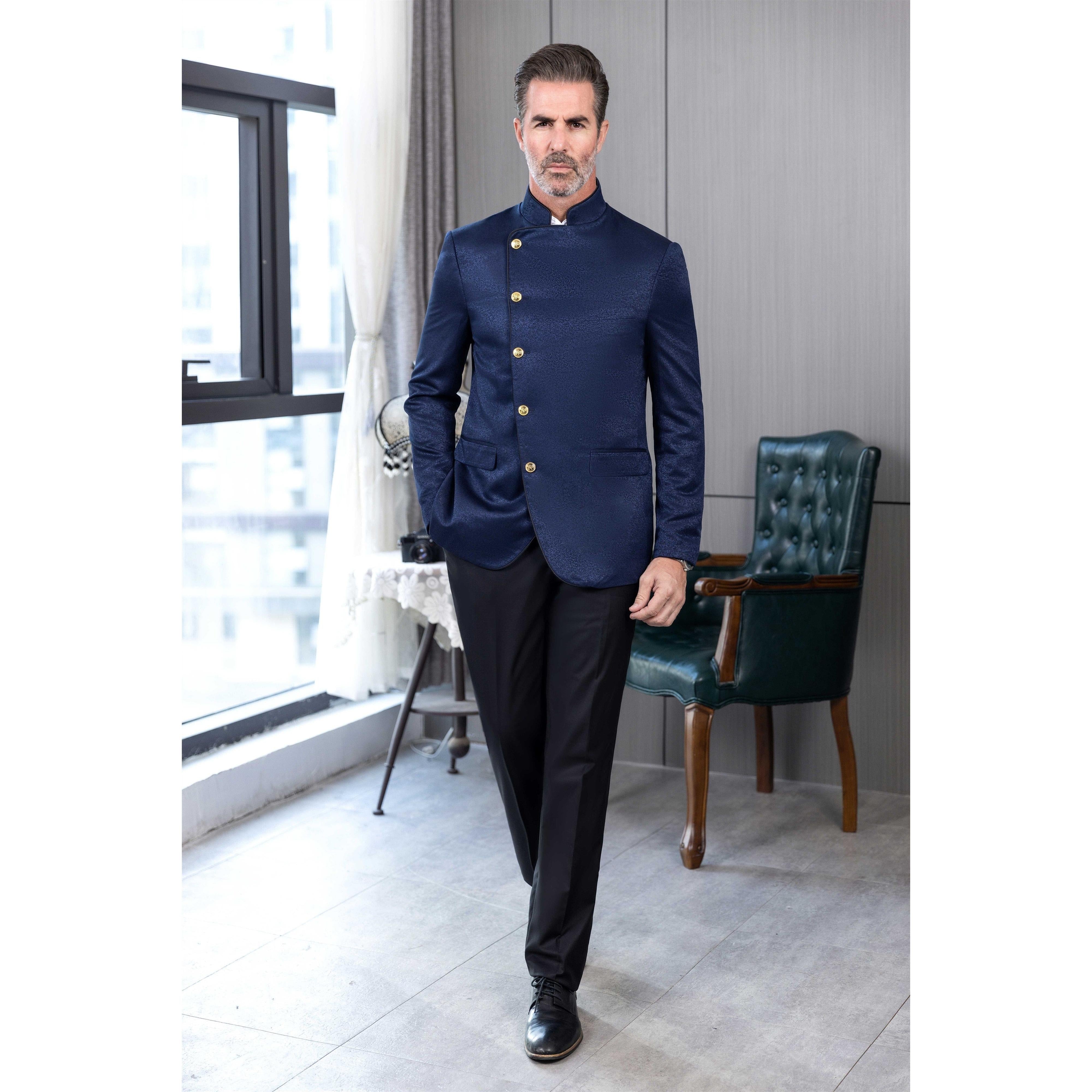 ceehuteey Men's Fashion Stand Collar Oblique buckle Suit Blazer