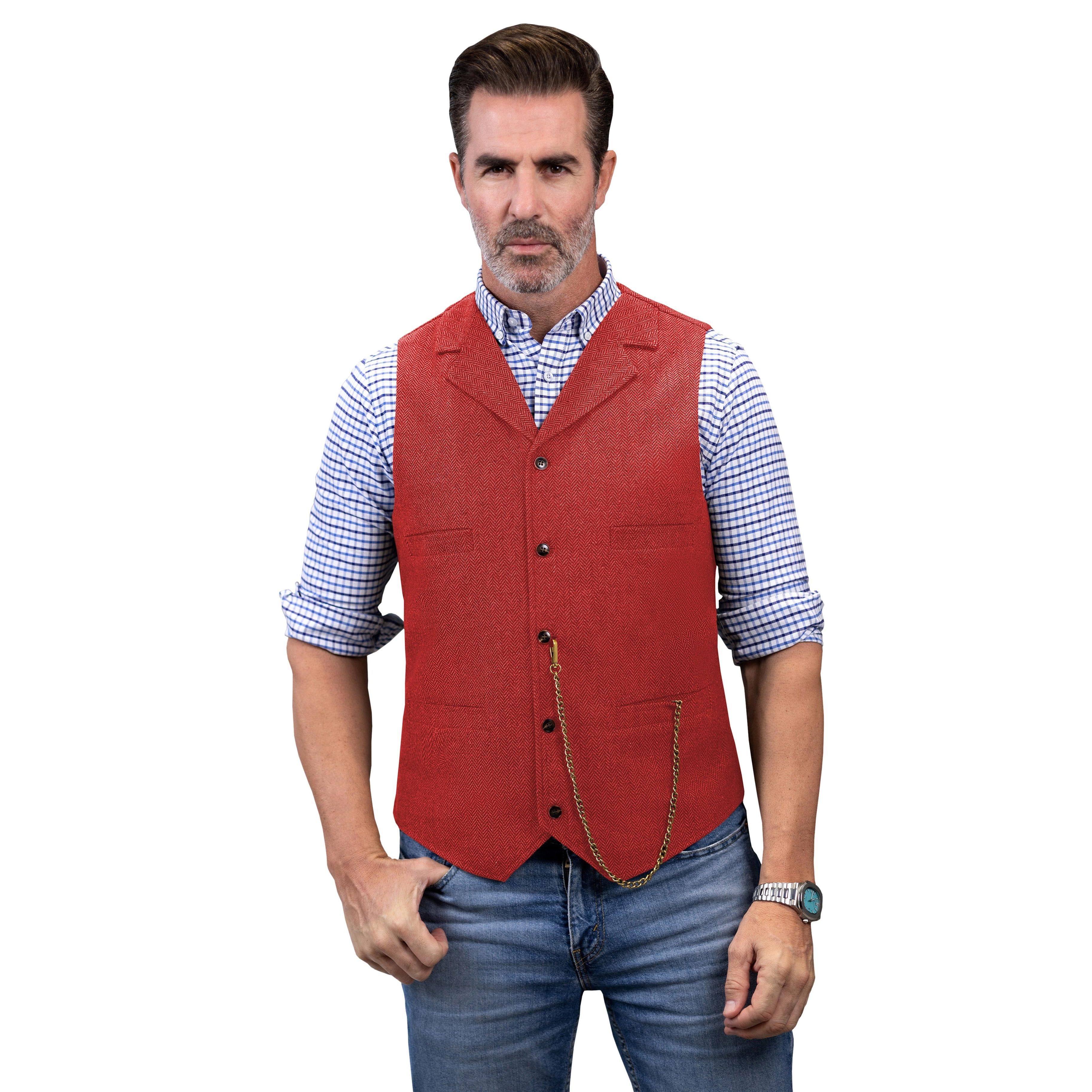 ceehuteey Men's Fashion Suit Vest Herringbone Notch Lapel Waistcoat