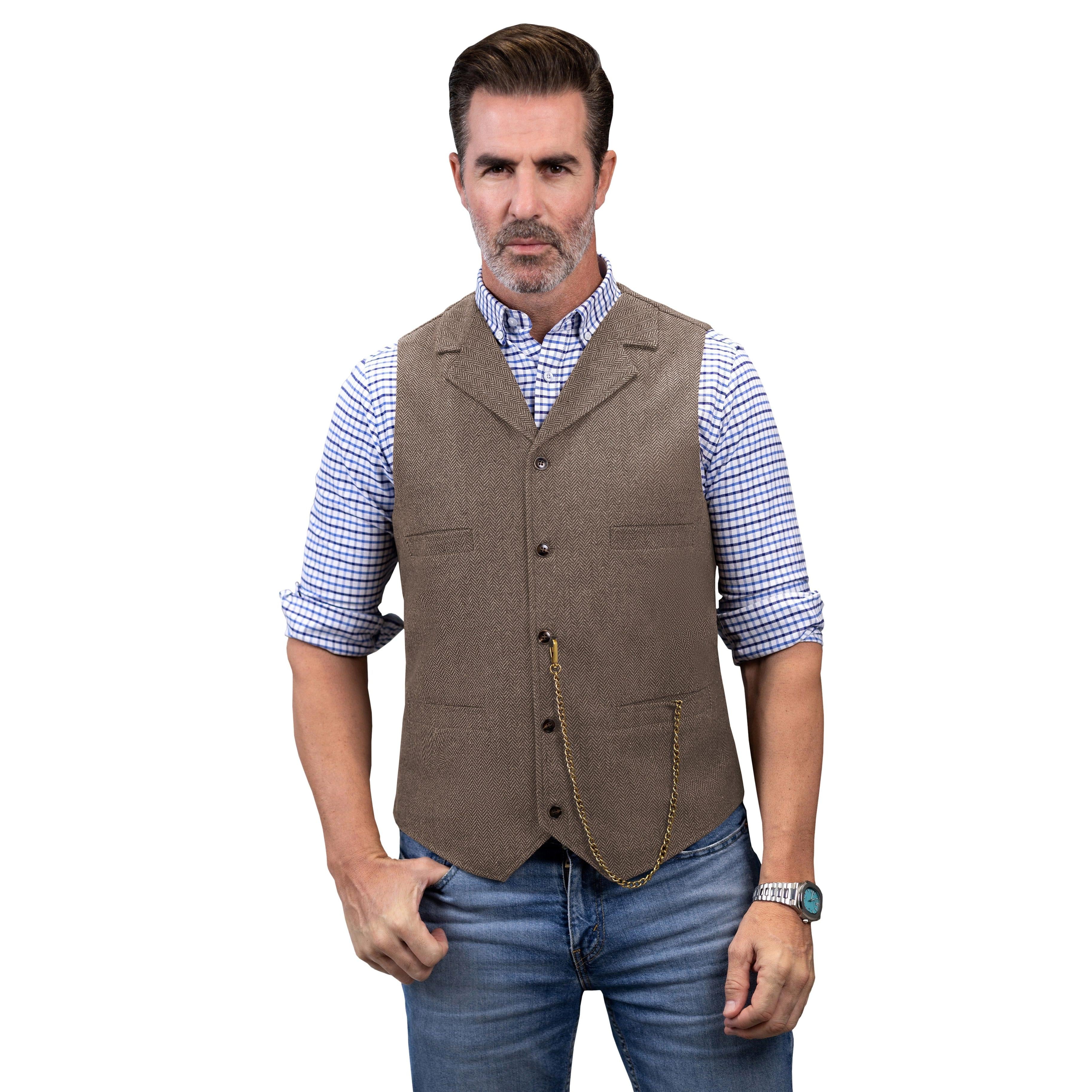 ceehuteey Men's Fashion Suit Vest Herringbone Notch Lapel Waistcoat