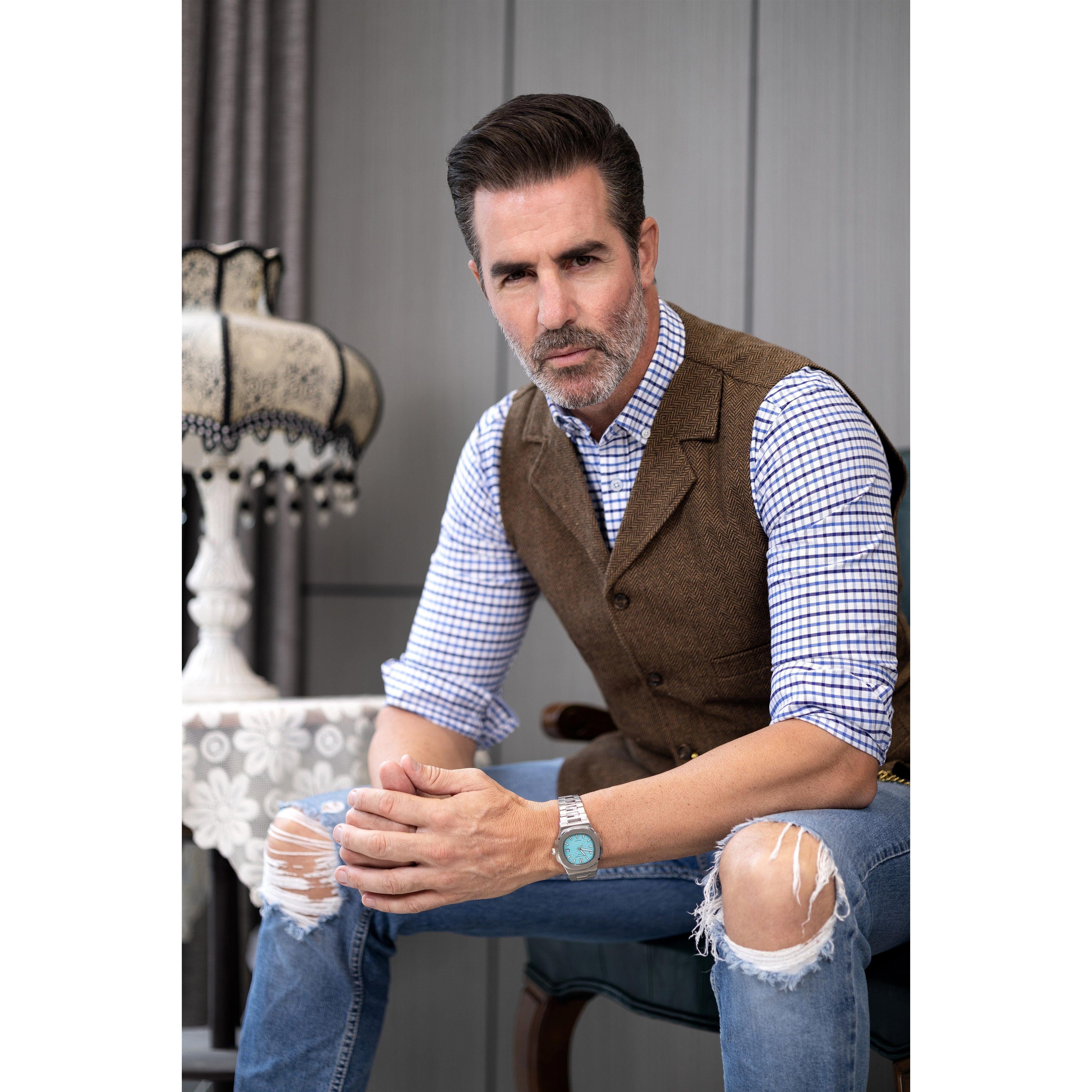 ceehuteey Men's Fashion Suit Vest Herringbone Notch Lapel Waistcoat