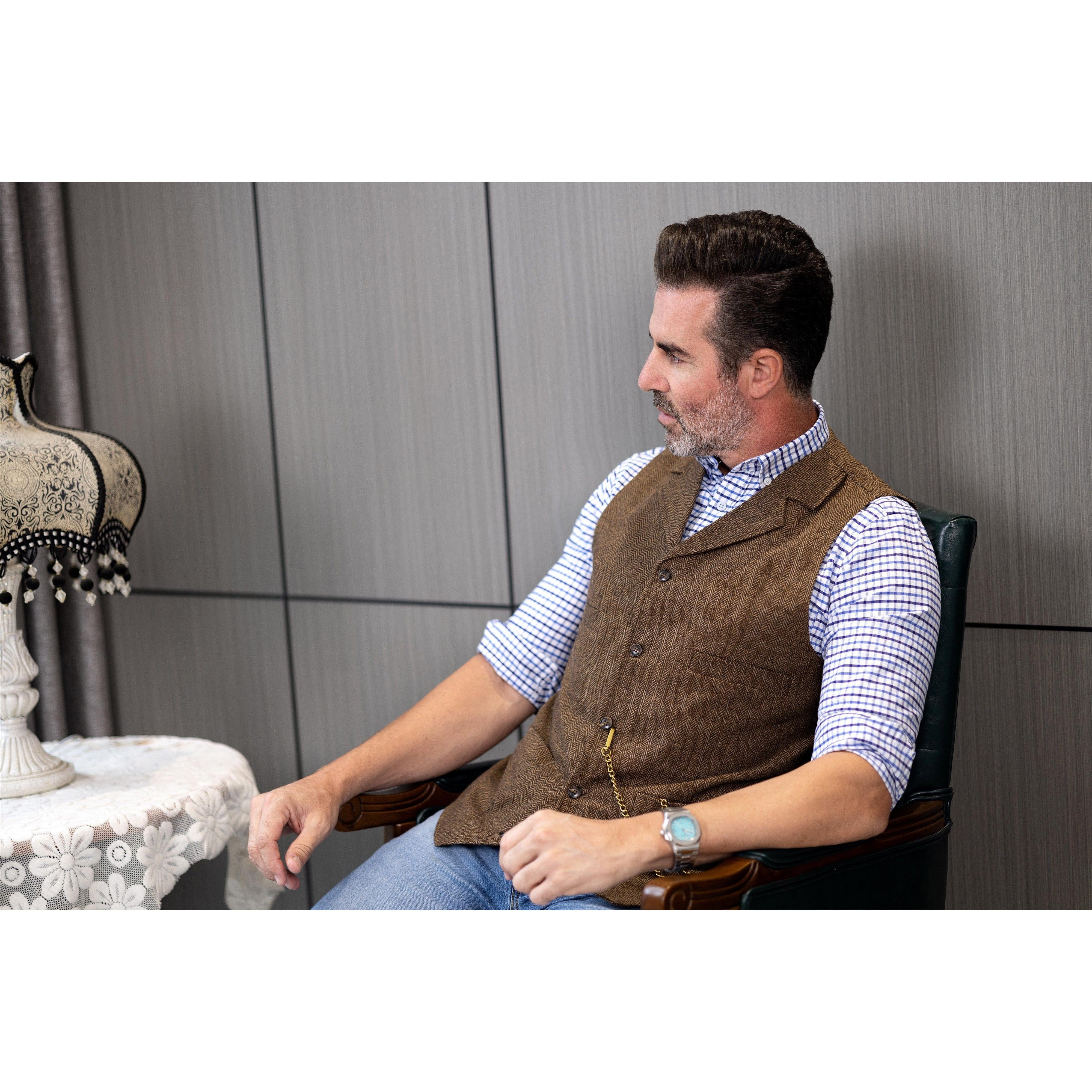 ceehuteey Men's Fashion Suit Vest Herringbone Notch Lapel Waistcoat