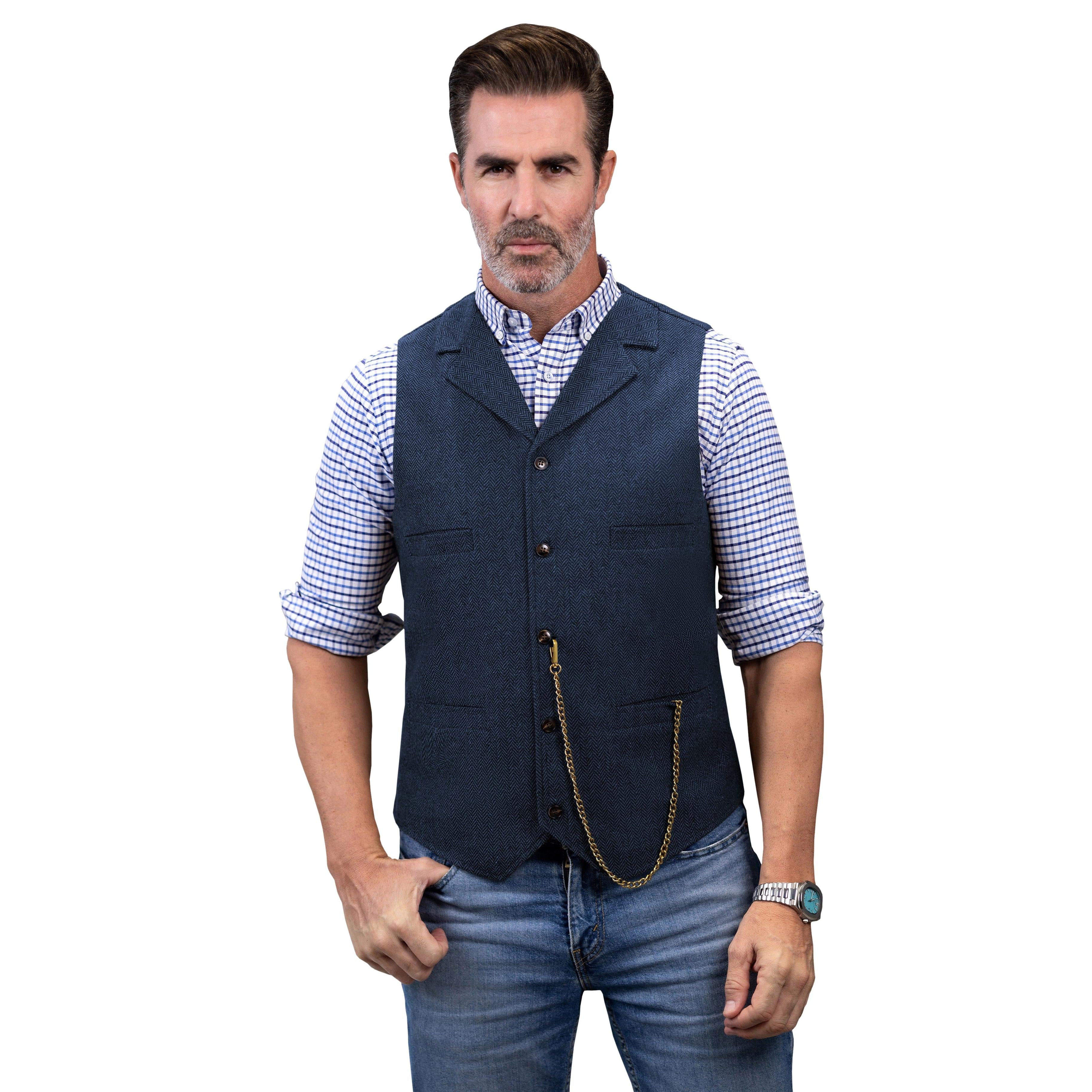 ceehuteey Men's Fashion Suit Vest Herringbone Notch Lapel Waistcoat