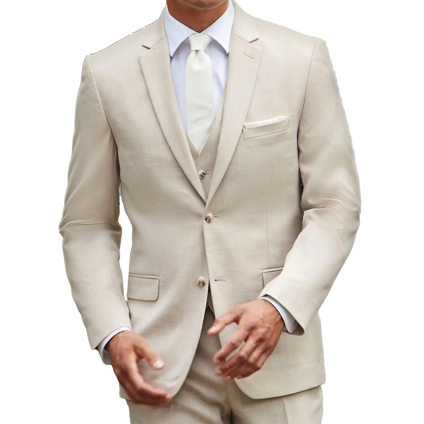 ceehuteey Men's Fashion summer Linen Regular Fit Notch Lapel Suit(Blazer+vest+Pants)