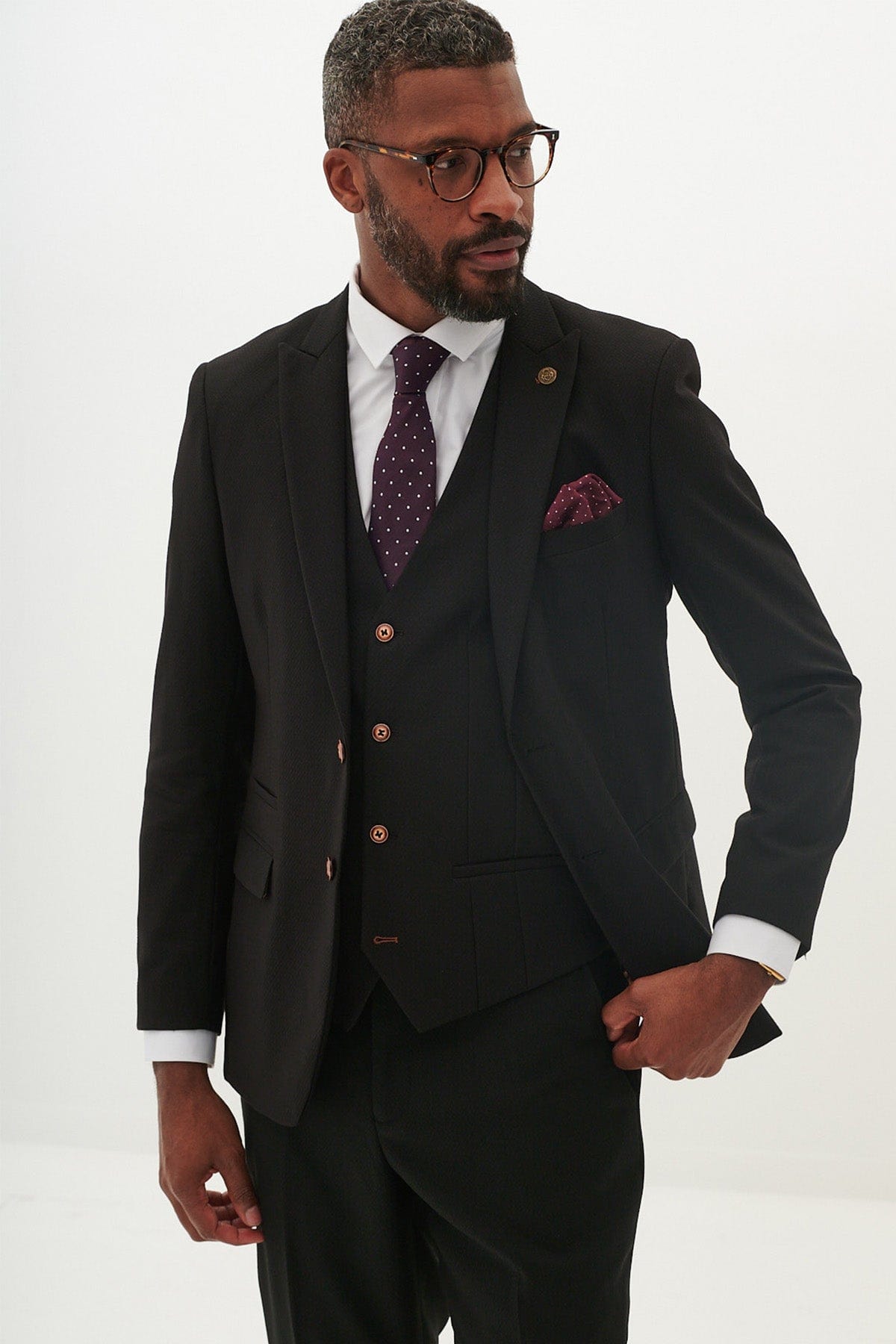 ceehuteey Men's Fashion three-piece Black Suit in Signature Peak lapel Business Tuxedos(Blazer+vest+Pants)