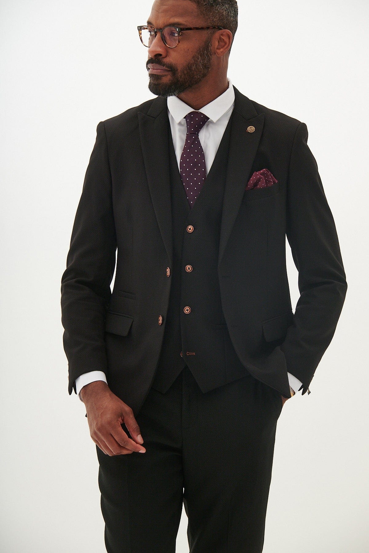 ceehuteey Men's Fashion three-piece Black Suit in Signature Peak lapel Business Tuxedos(Blazer+vest+Pants)