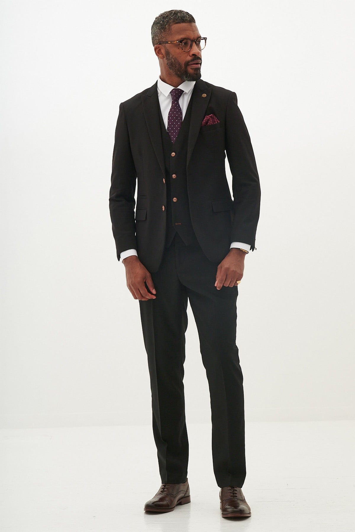 ceehuteey Men's Fashion three-piece Black Suit in Signature Peak lapel Business Tuxedos(Blazer+vest+Pants)