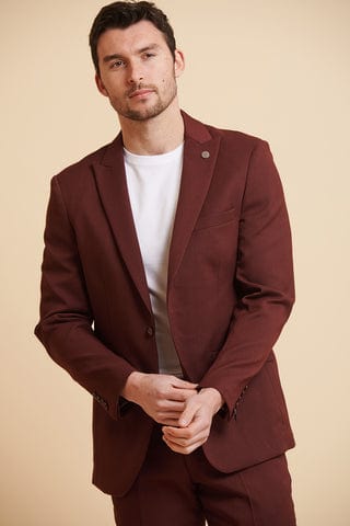 ceehuteey Men's Fashion three-piece Burgundy Suit in Signature Peak lapel Business Tuxedos(Blazer+vest+Pants)