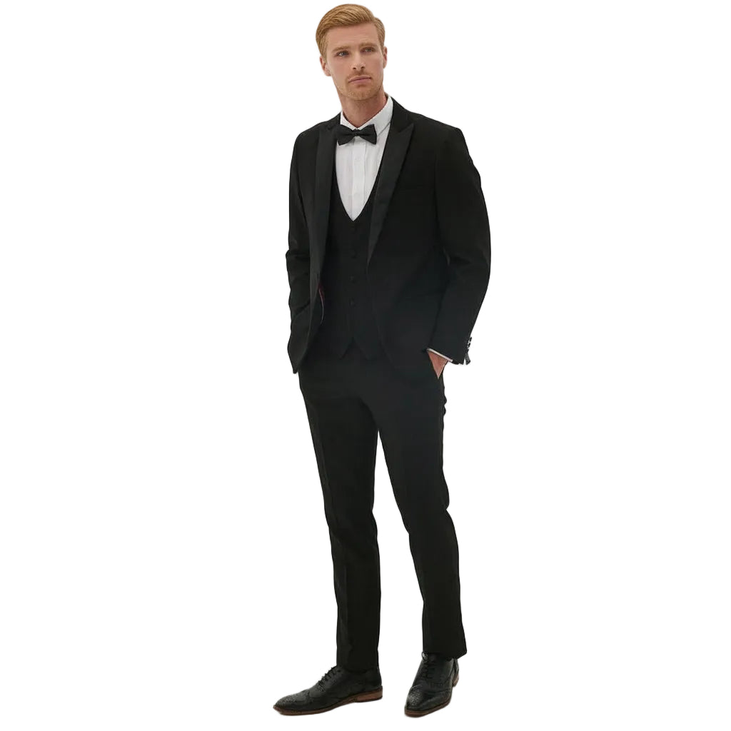 ceehuteey Men's Fashion three-piece Suit in Black Signature Peak Lapel Multiple Occasions Tuxedos For Wedding (Blazer+vest+Pants)