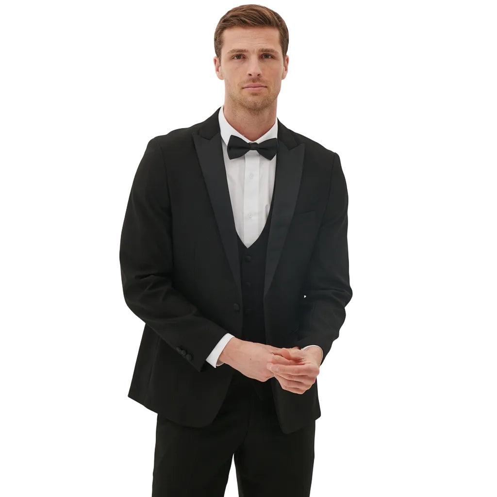 ceehuteey Men's Fashion three-piece Suit in Black Signature Peak Lapel Multiple Occasions Tuxedos For Wedding (Blazer+vest+Pants)