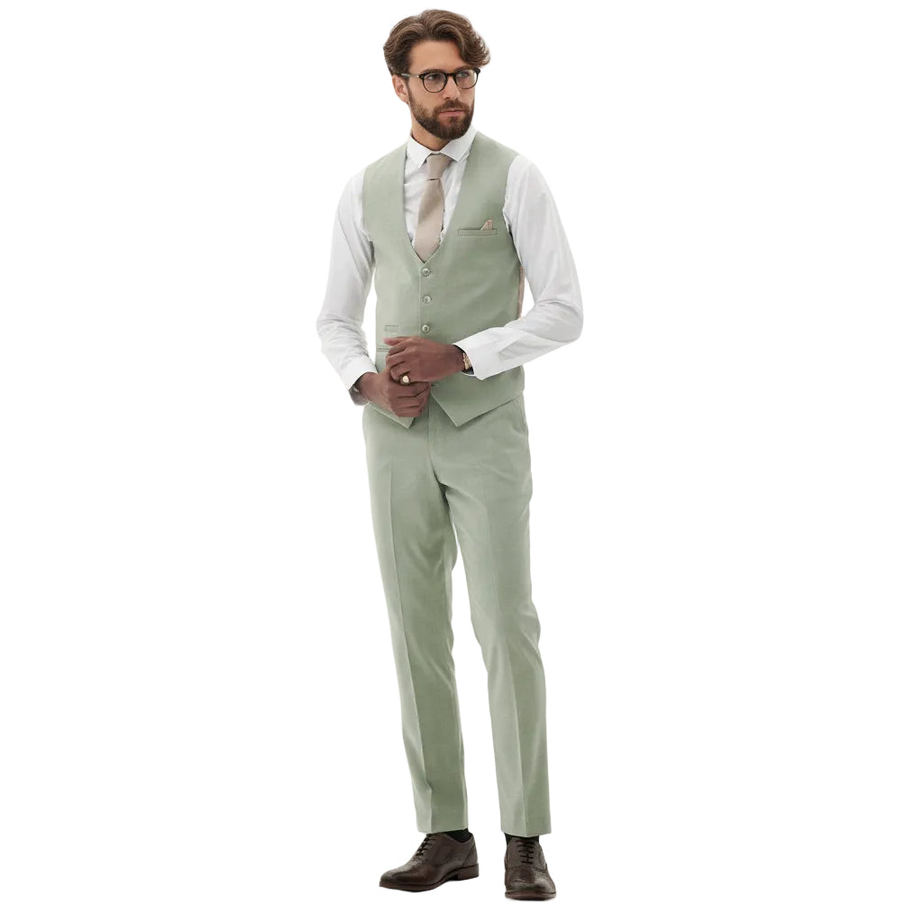 ceehuteey Men's Fashion three-piece Suit in Light Green Signature Notch Lapel Multiple Occasions Tuxedos For Wedding (Blazer+vest+Pants)