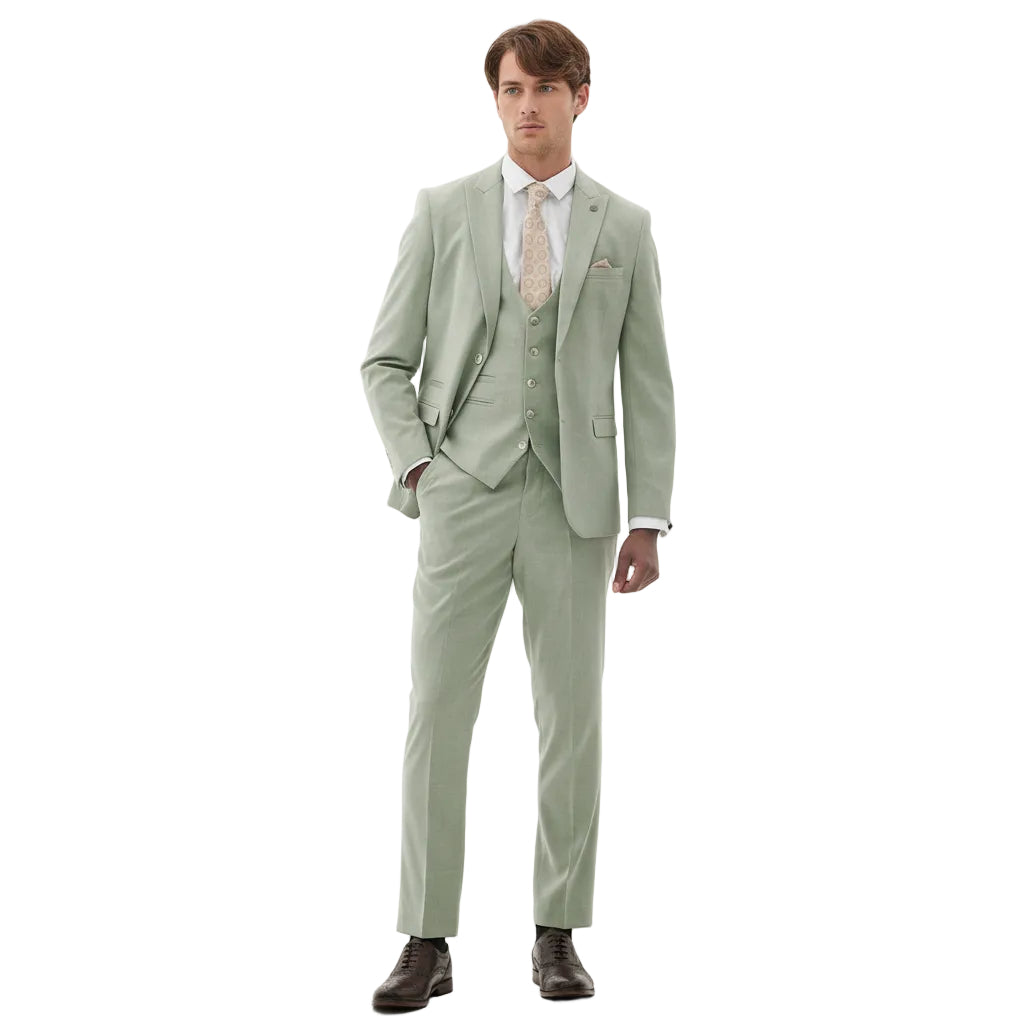 ceehuteey Men's Fashion three-piece Suit in Light Green Signature Notch Lapel Multiple Occasions Tuxedos For Wedding (Blazer+vest+Pants)