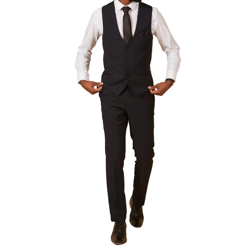 ceehuteey Men's Fashion three-piece Suit in Navy Signature Peak Lapel Multiple Occasions Tuxedos For Wedding (Blazer+vest+Pants)