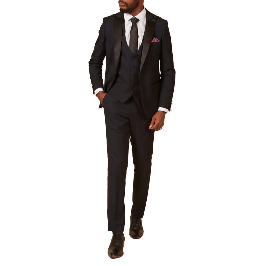 ceehuteey Men's Fashion three-piece Suit in Navy Signature Peak Lapel Multiple Occasions Tuxedos For Wedding (Blazer+vest+Pants)