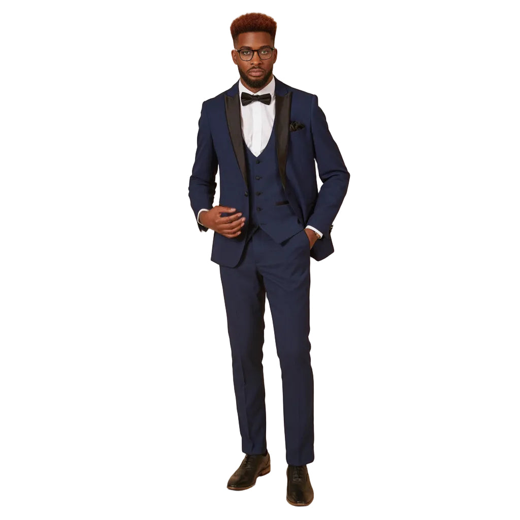 ceehuteey Men's Fashion three-piece Suit in Royal Blue Signature Peak Lapel Multiple Occasions Tuxedos For Wedding (Blazer+vest+Pants)