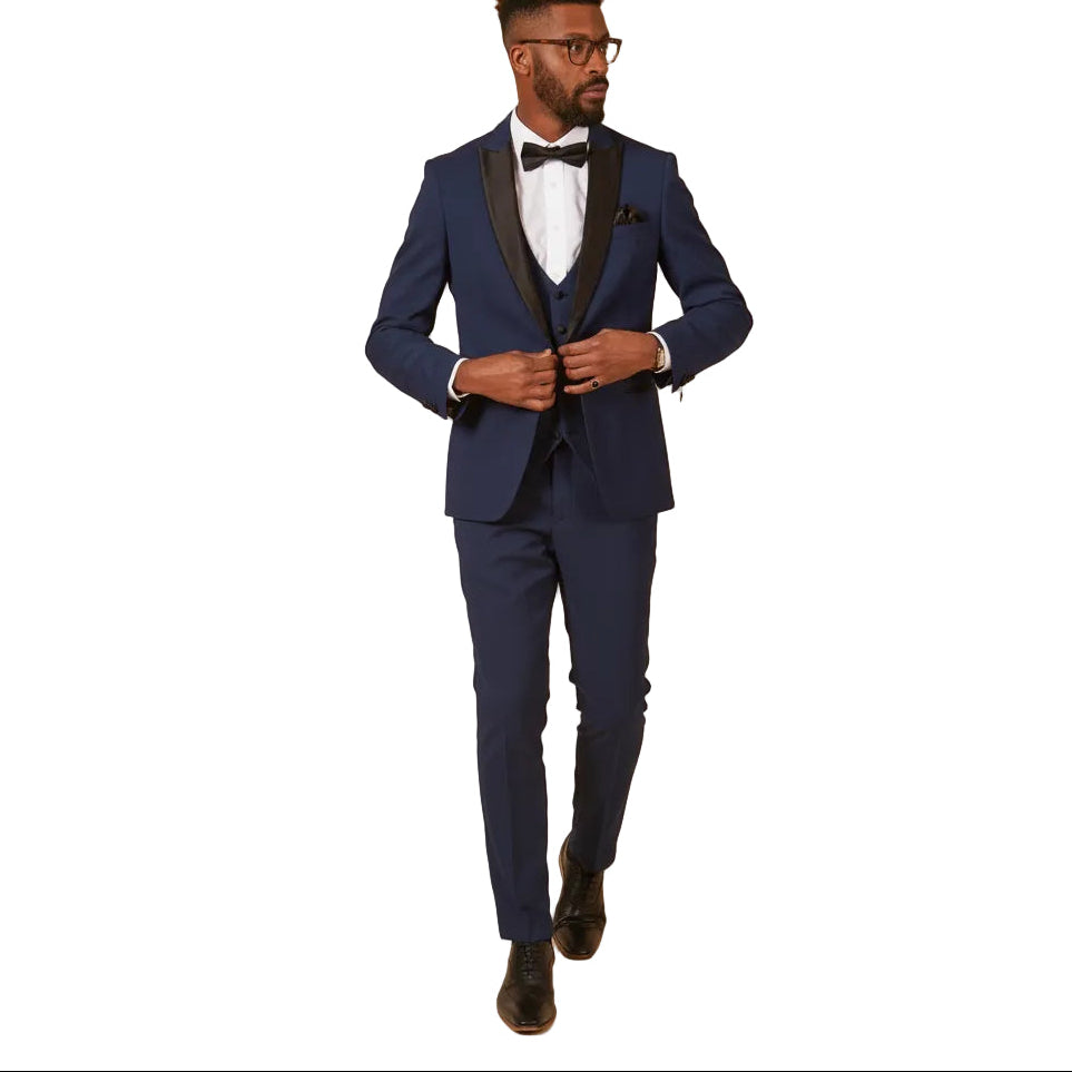 ceehuteey Men's Fashion three-piece Suit in Royal Blue Signature Peak Lapel Multiple Occasions Tuxedos For Wedding (Blazer+vest+Pants)