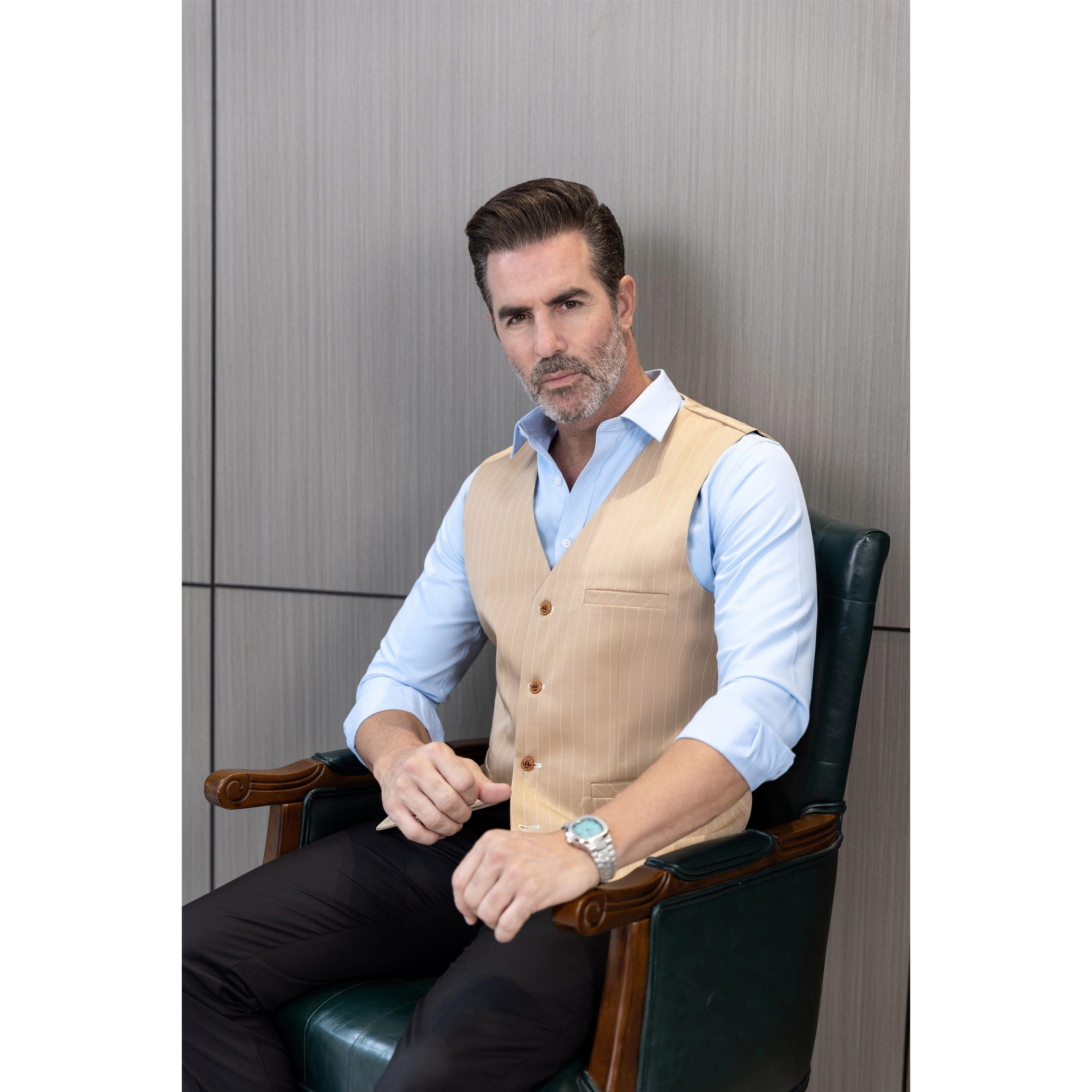 ceehuteey Men's Fashion V Neck Striped Flat Waistcoat For Wedding Party