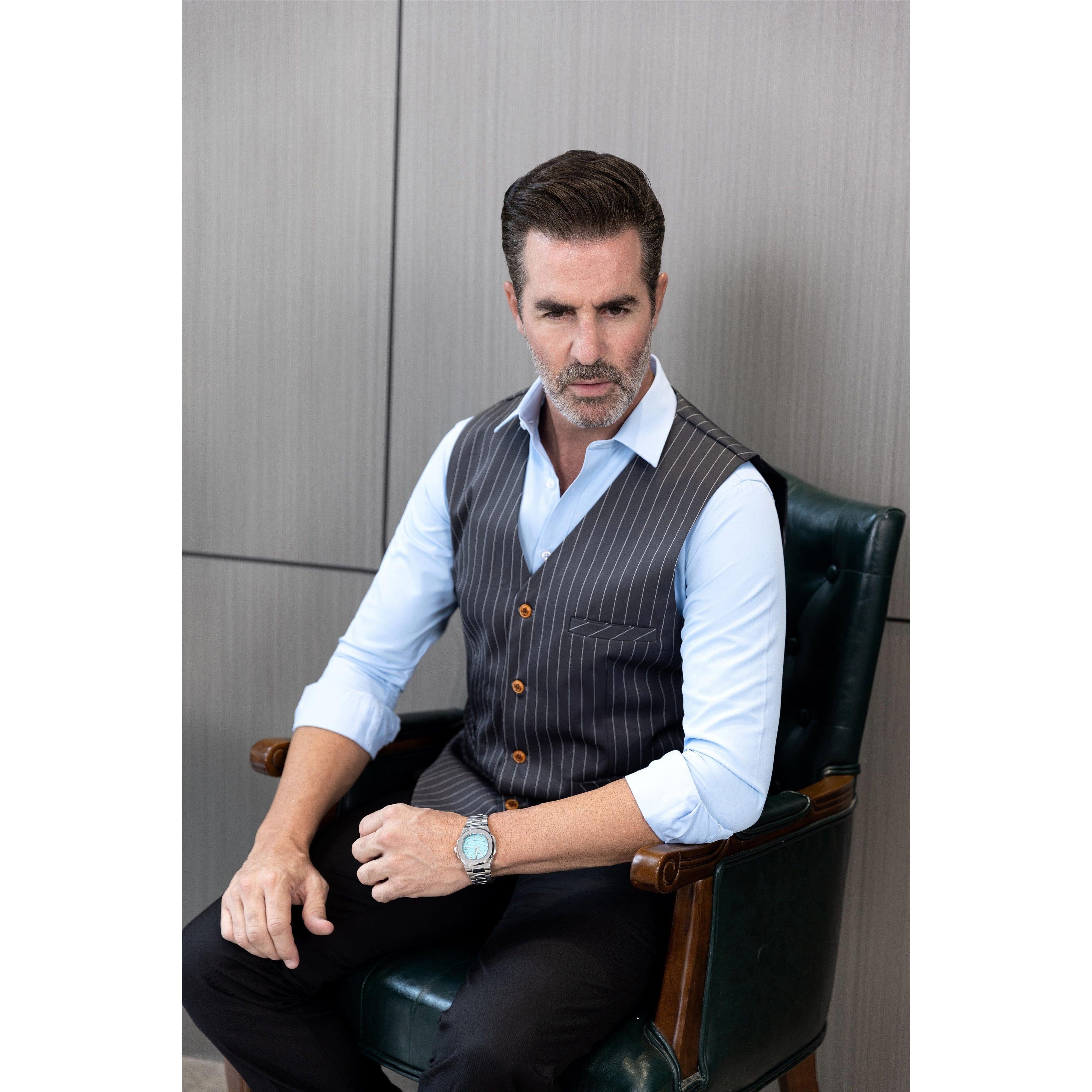 ceehuteey Men's Fashion V Neck Striped Flat Waistcoat For Wedding Party