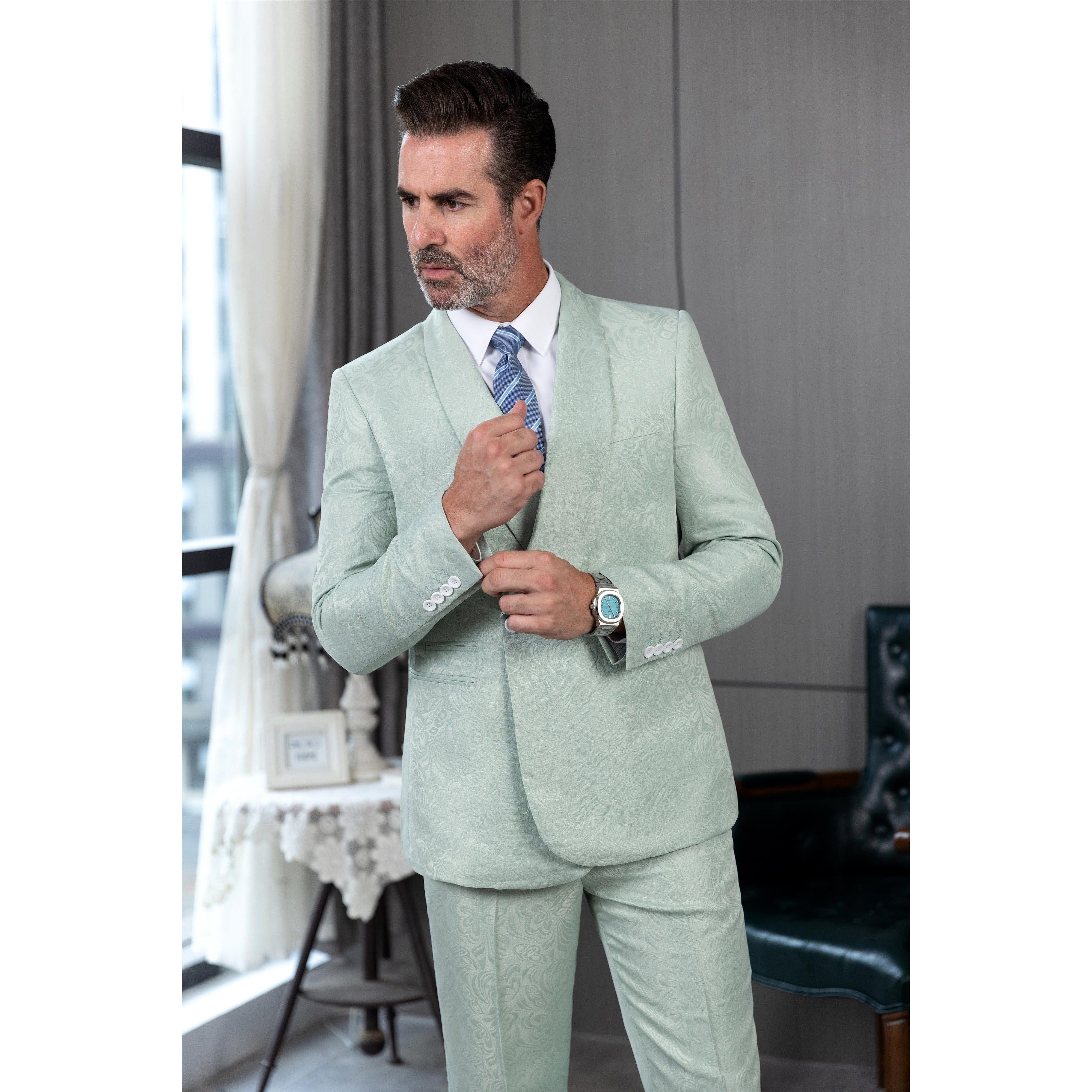 ceehuteey Men's Floral Double Breasted Patterned Slim Fit Dinner Suit Tuxedo (Blazer+Pants)