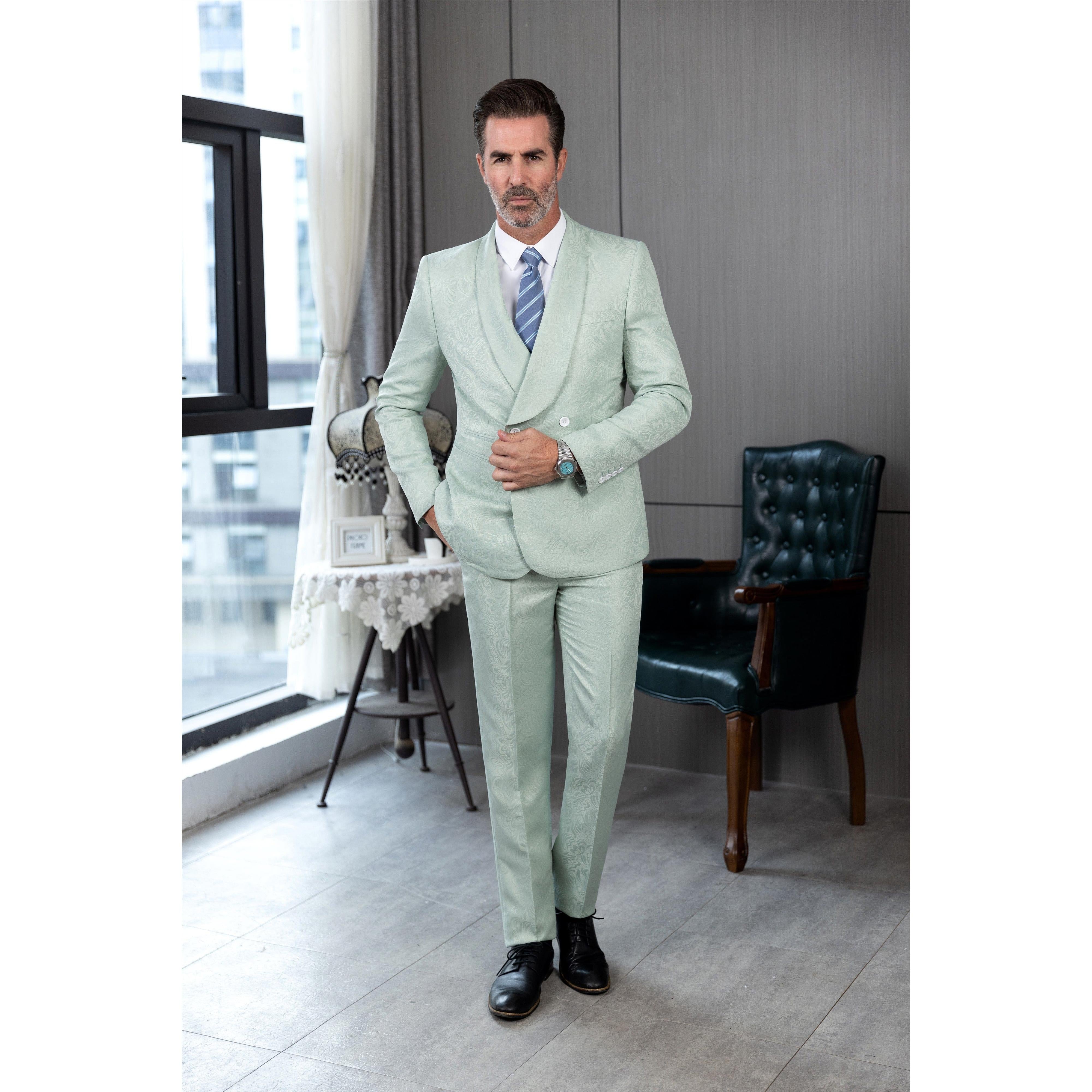 ceehuteey Men's Floral Double Breasted Patterned Slim Fit Dinner Suit Tuxedo (Blazer+Pants)