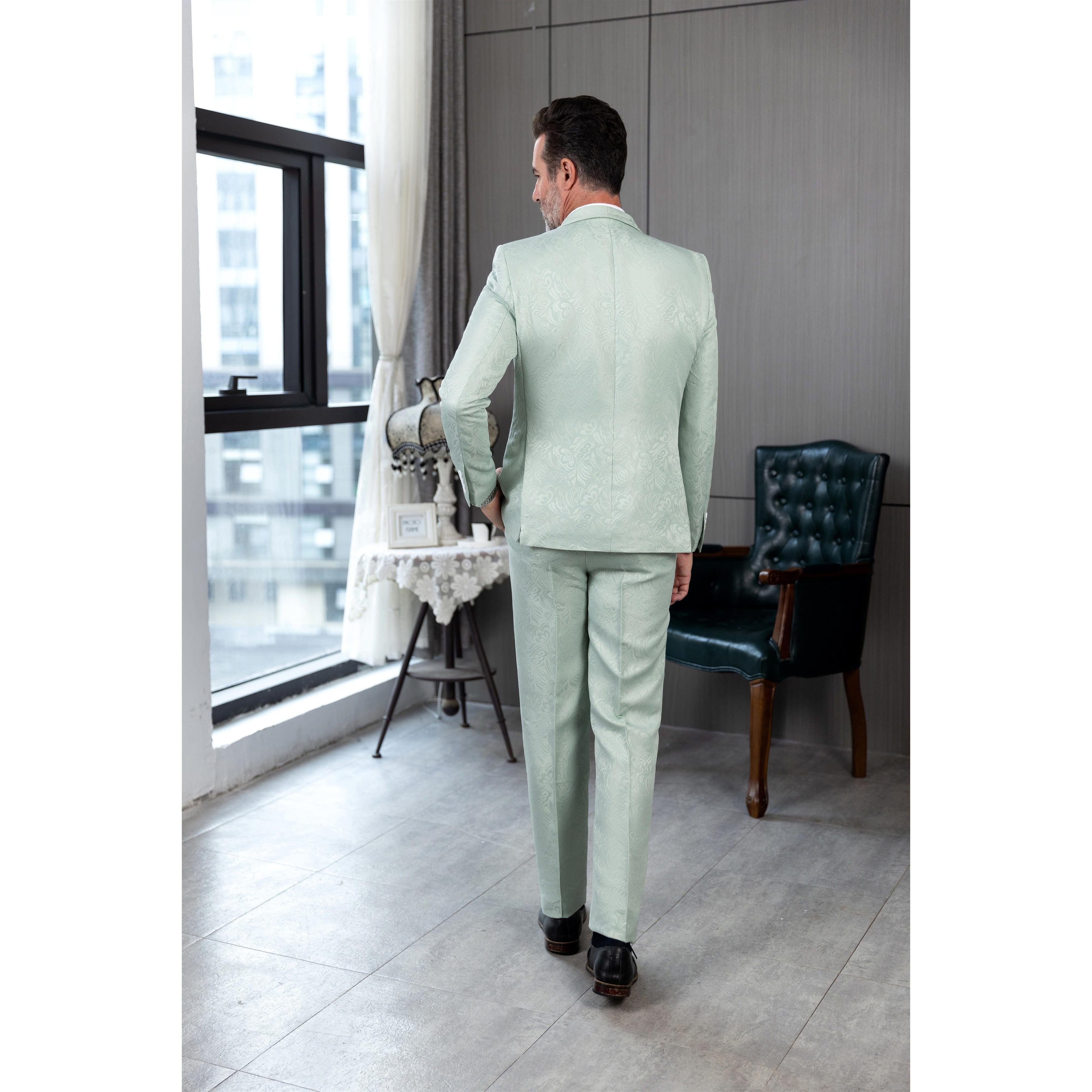 ceehuteey Men's Floral Double Breasted Patterned Slim Fit Dinner Suit Tuxedo (Blazer+Pants)