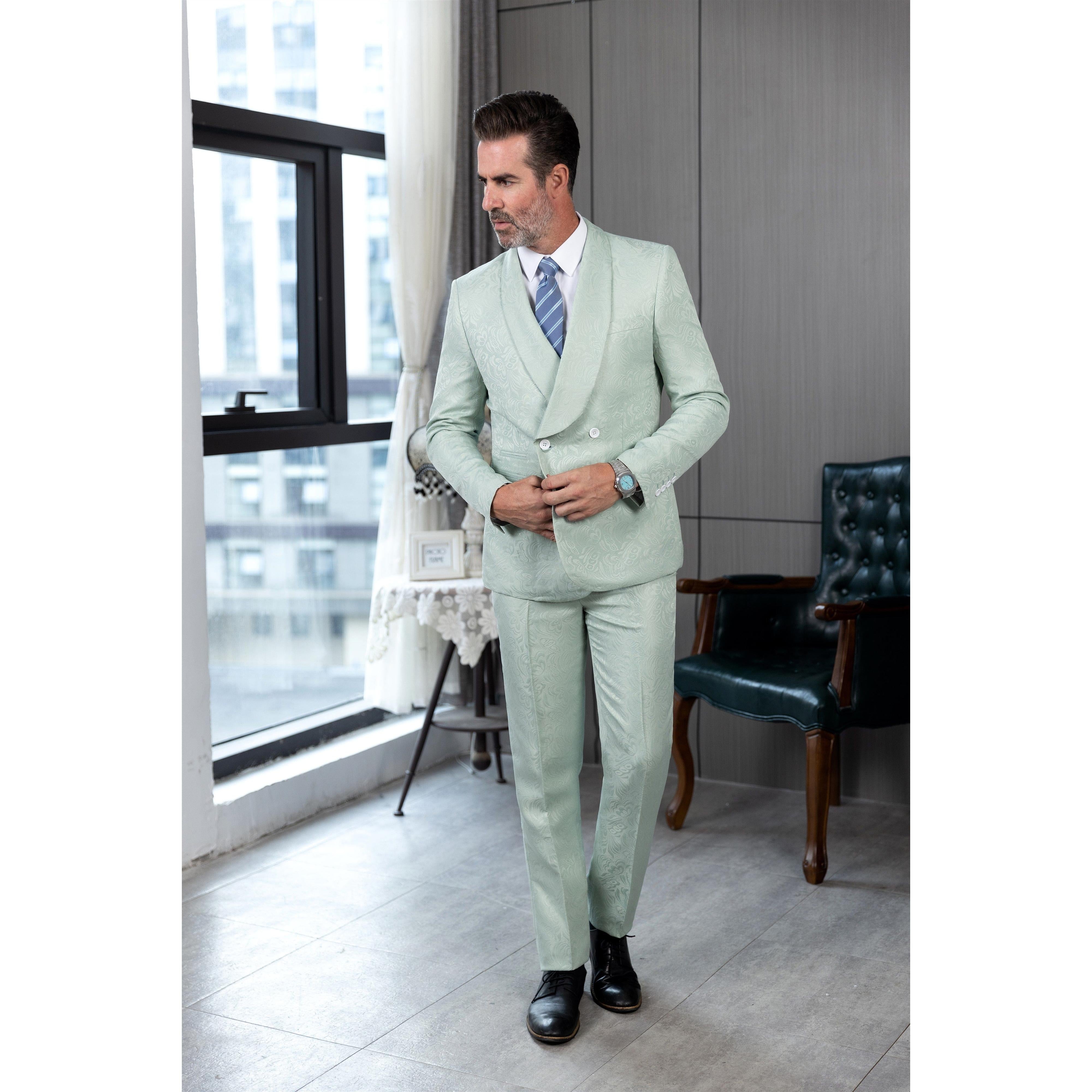 ceehuteey Men's Floral Double Breasted Patterned Slim Fit Dinner Suit Tuxedo (Blazer+Pants)