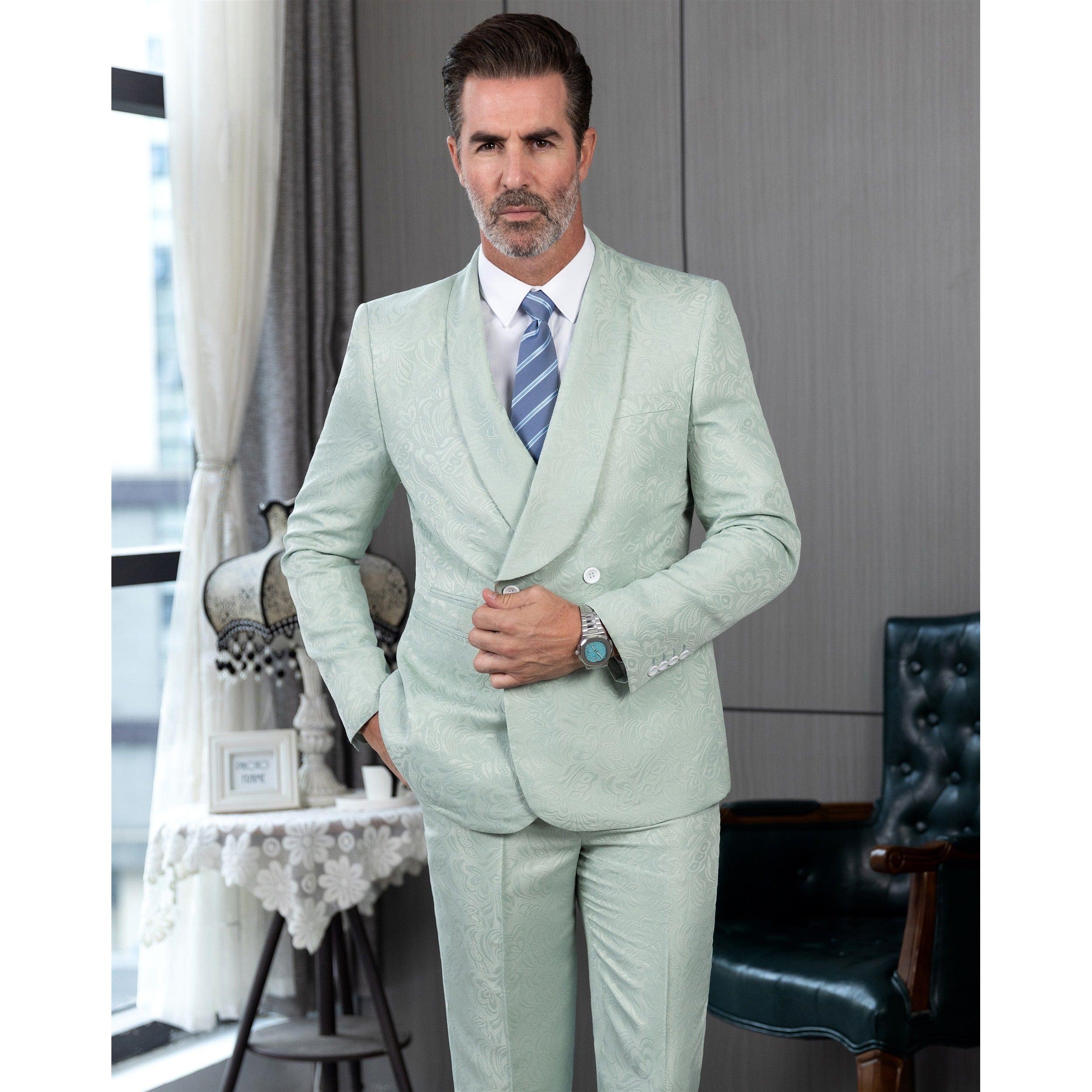 ceehuteey Men's Floral Double Breasted Patterned Slim Fit Dinner Suit Tuxedo (Blazer+Pants)