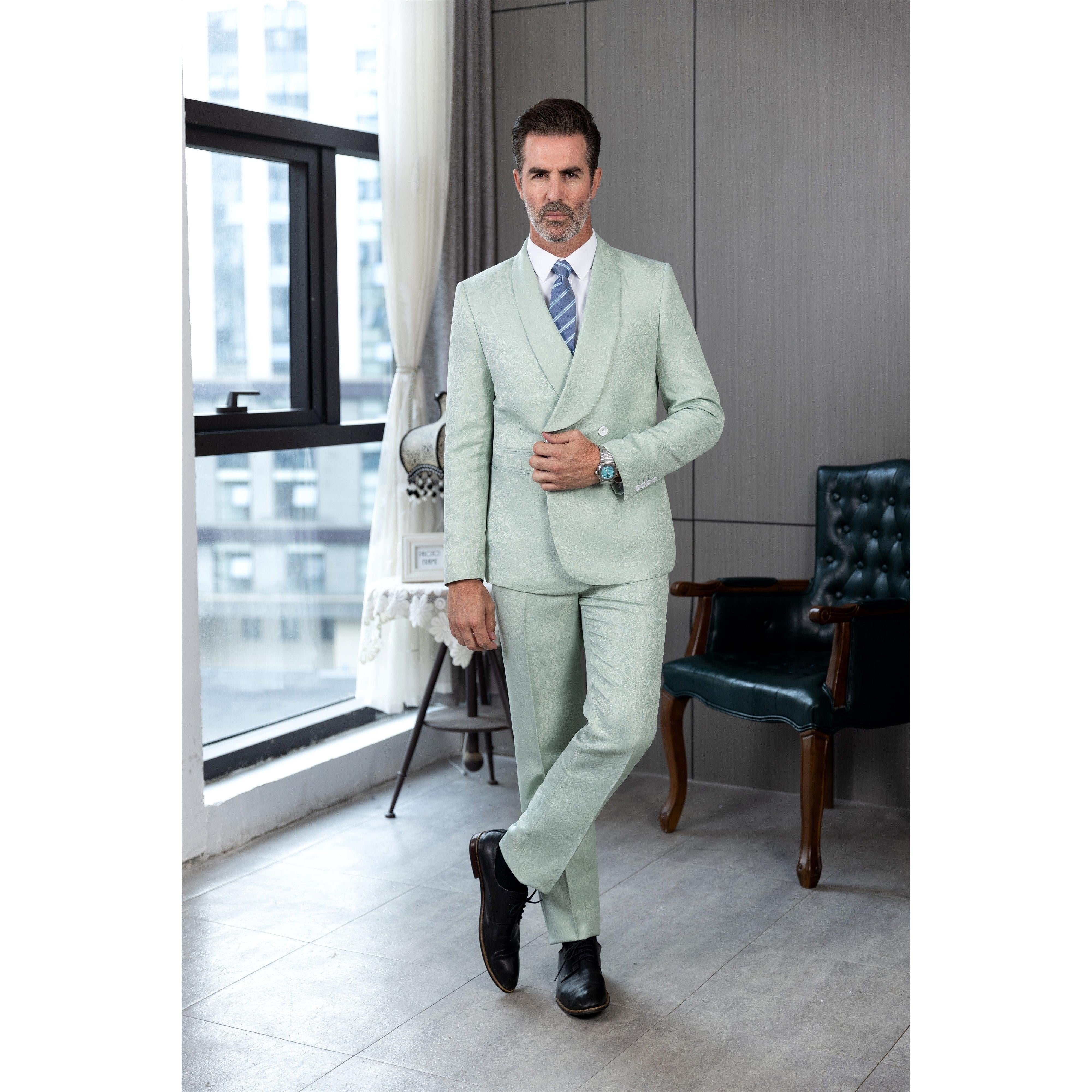 ceehuteey Men's Floral Double Breasted Patterned Slim Fit Dinner Suit Tuxedo (Blazer+Pants)