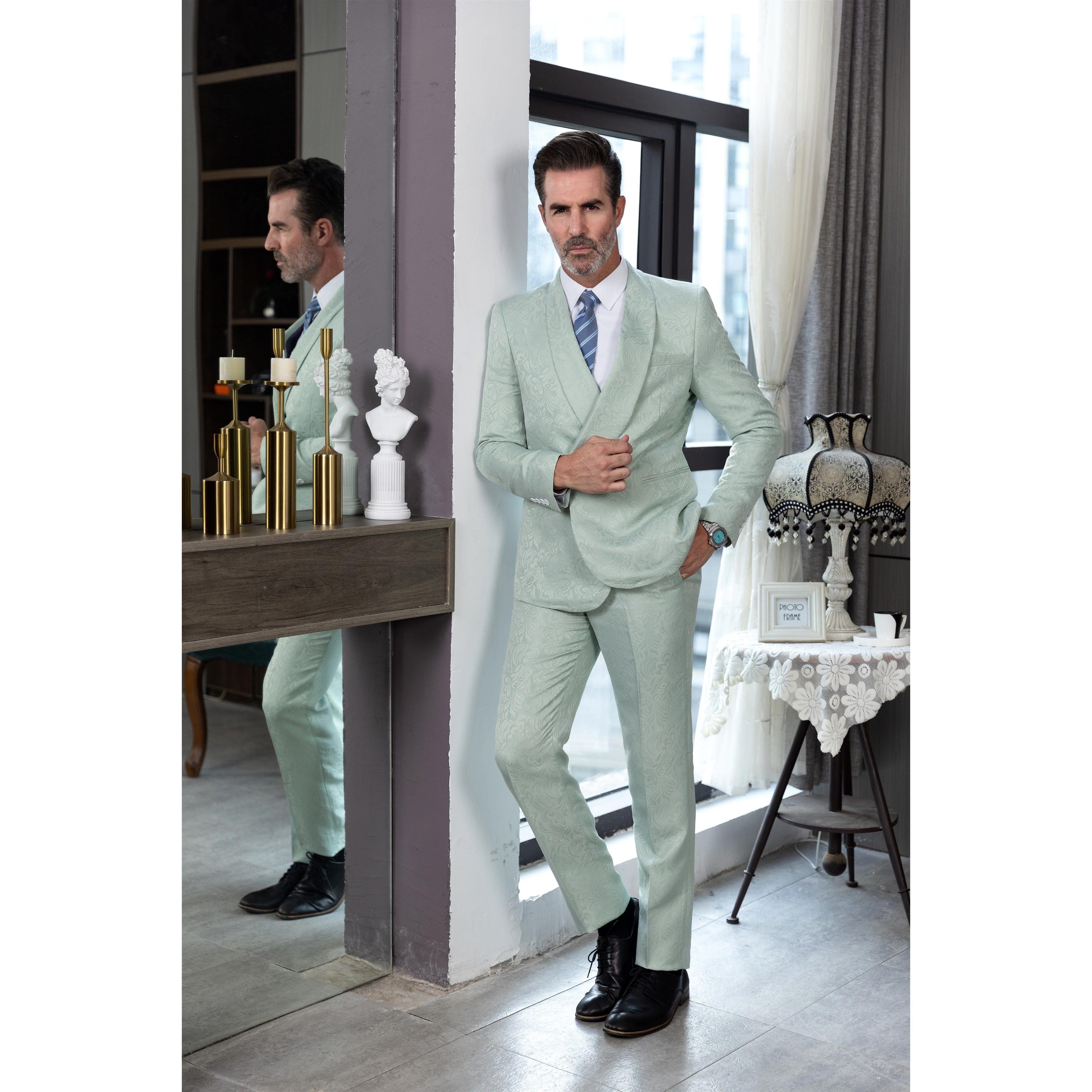 ceehuteey Men's Floral Double Breasted Patterned Slim Fit Dinner Suit Tuxedo (Blazer+Pants)