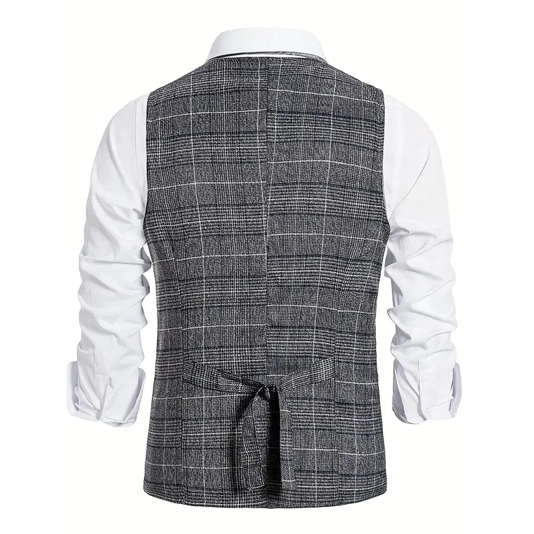 ceehuteey Men's Formal Double Breasted Plaid V Neck Waistcoat
