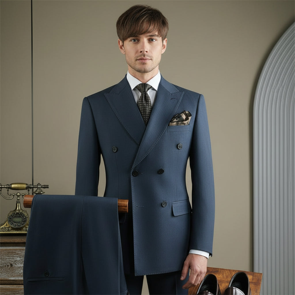 ceehuteey Men's Formal high-end business double breasted 3 Pieces Peak lapel Tuxedos suit (Blazer+vest+Pants)