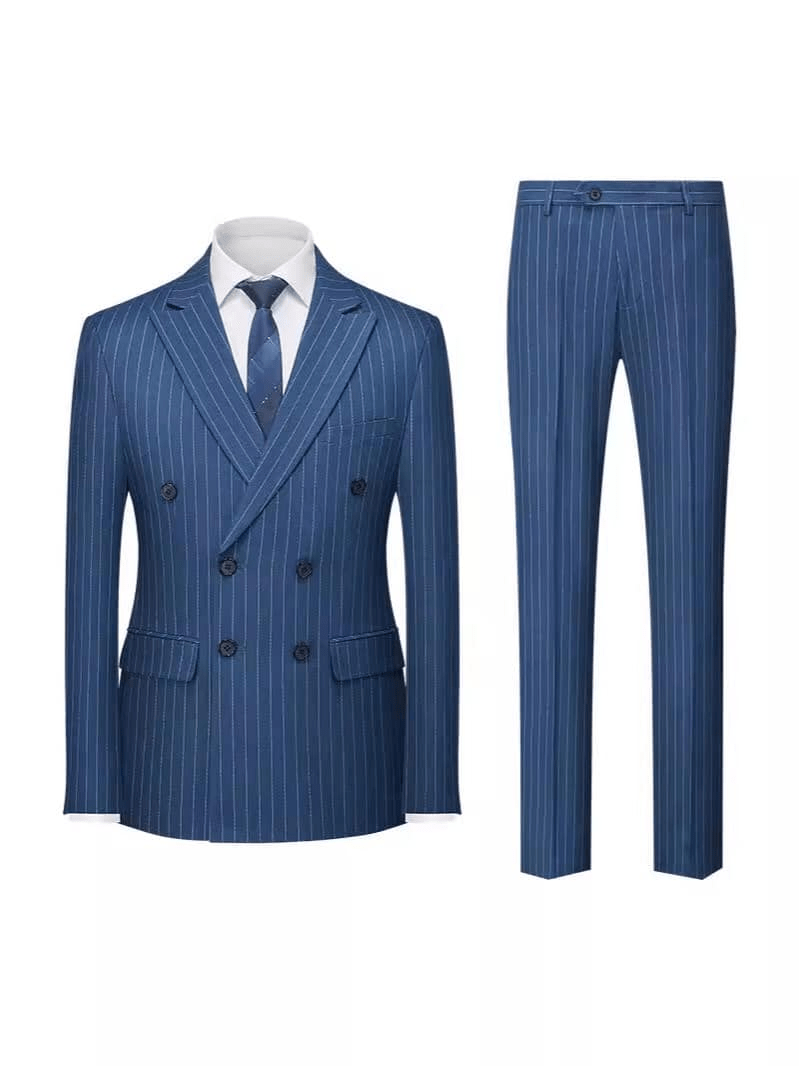 ceehuteey Men's Formal Striped 2 Pieces Double Breasted Peak Lapel Suit Tuxedos (Blazer+Pants)