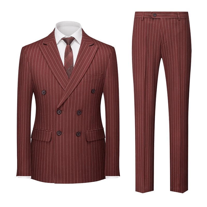 ceehuteey Men's Formal Striped 2 Pieces Double Breasted Peak Lapel Suit Tuxedos (Blazer+Pants)