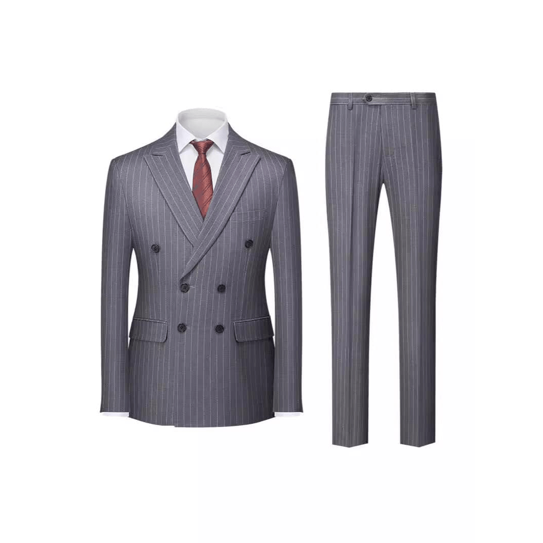 ceehuteey Men's Formal Striped 2 Pieces Double Breasted Peak Lapel Suit Tuxedos (Blazer+Pants)
