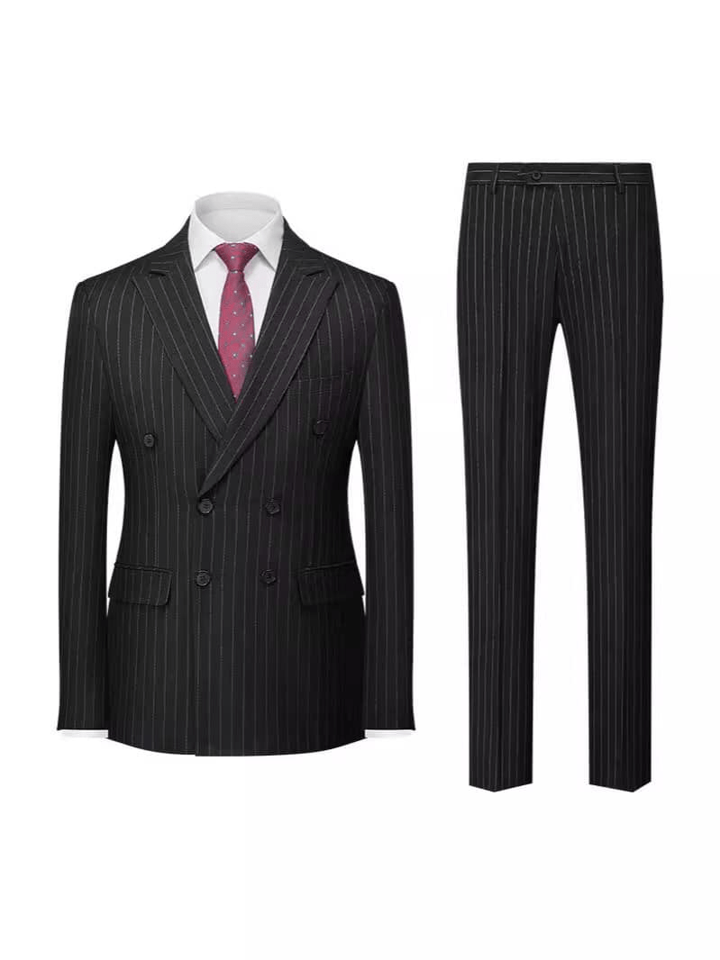 ceehuteey Men's Formal Striped 2 Pieces Double Breasted Peak Lapel Suit Tuxedos (Blazer+Pants)