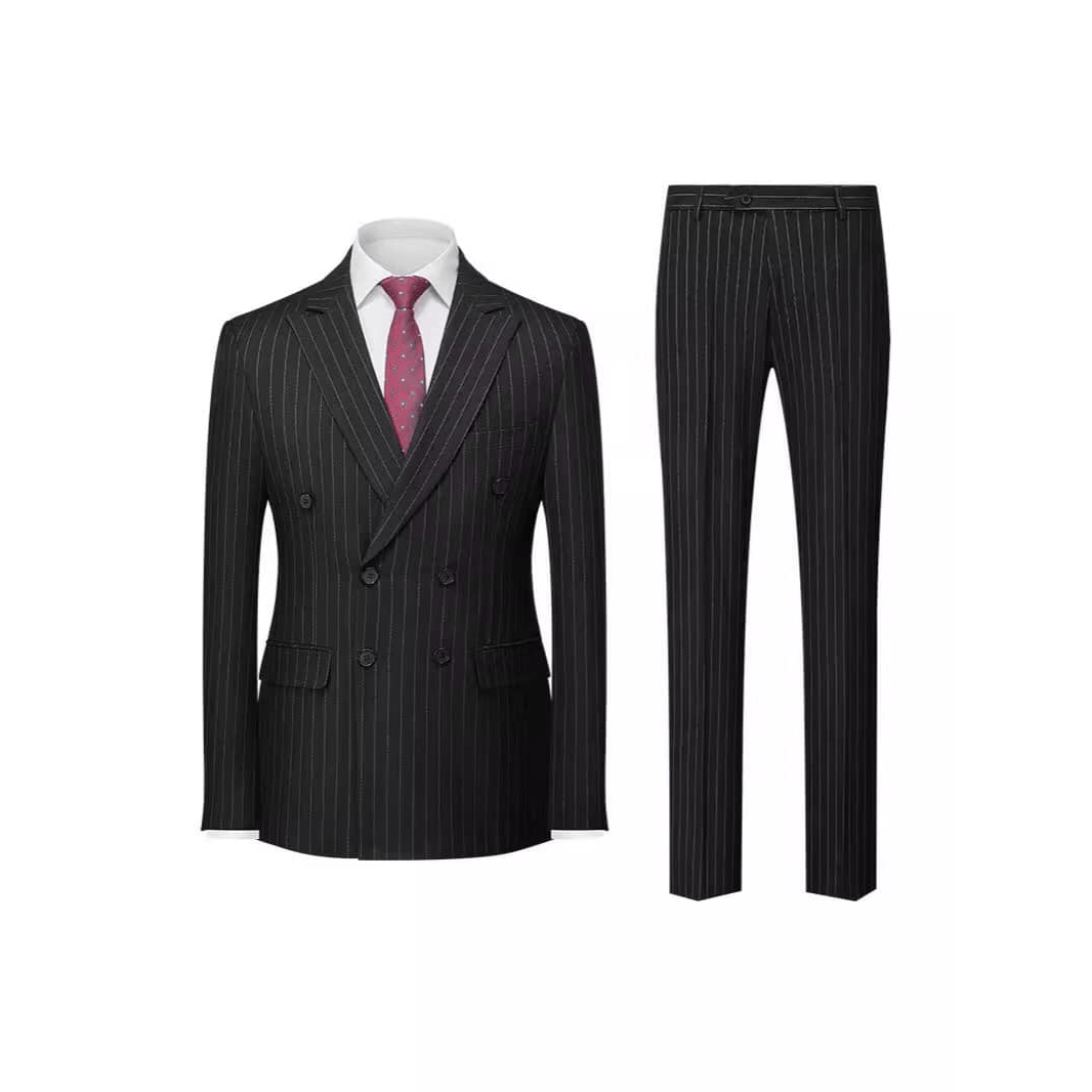 ceehuteey Men's Formal Striped 2 Pieces Double Breasted Peak Lapel Suit Tuxedos (Blazer+Pants)