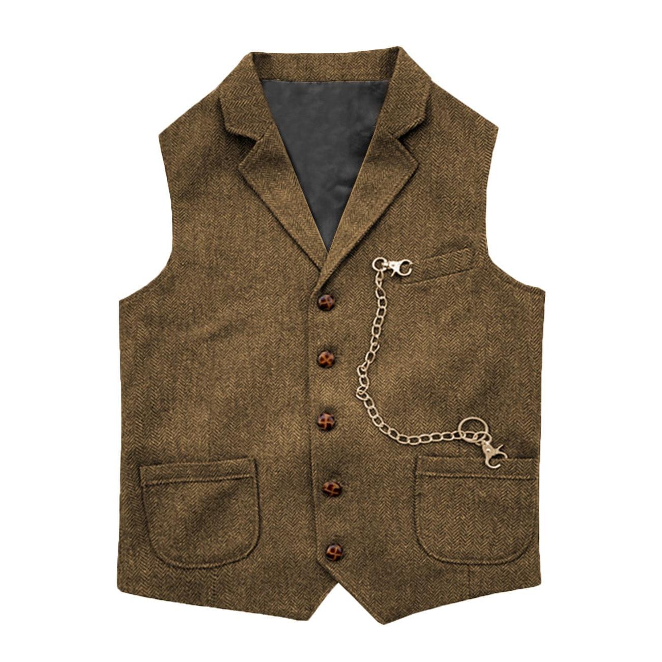 ceehuteey Men's Herringbone Classic Slim Fit Notch Lapel Waistcoat