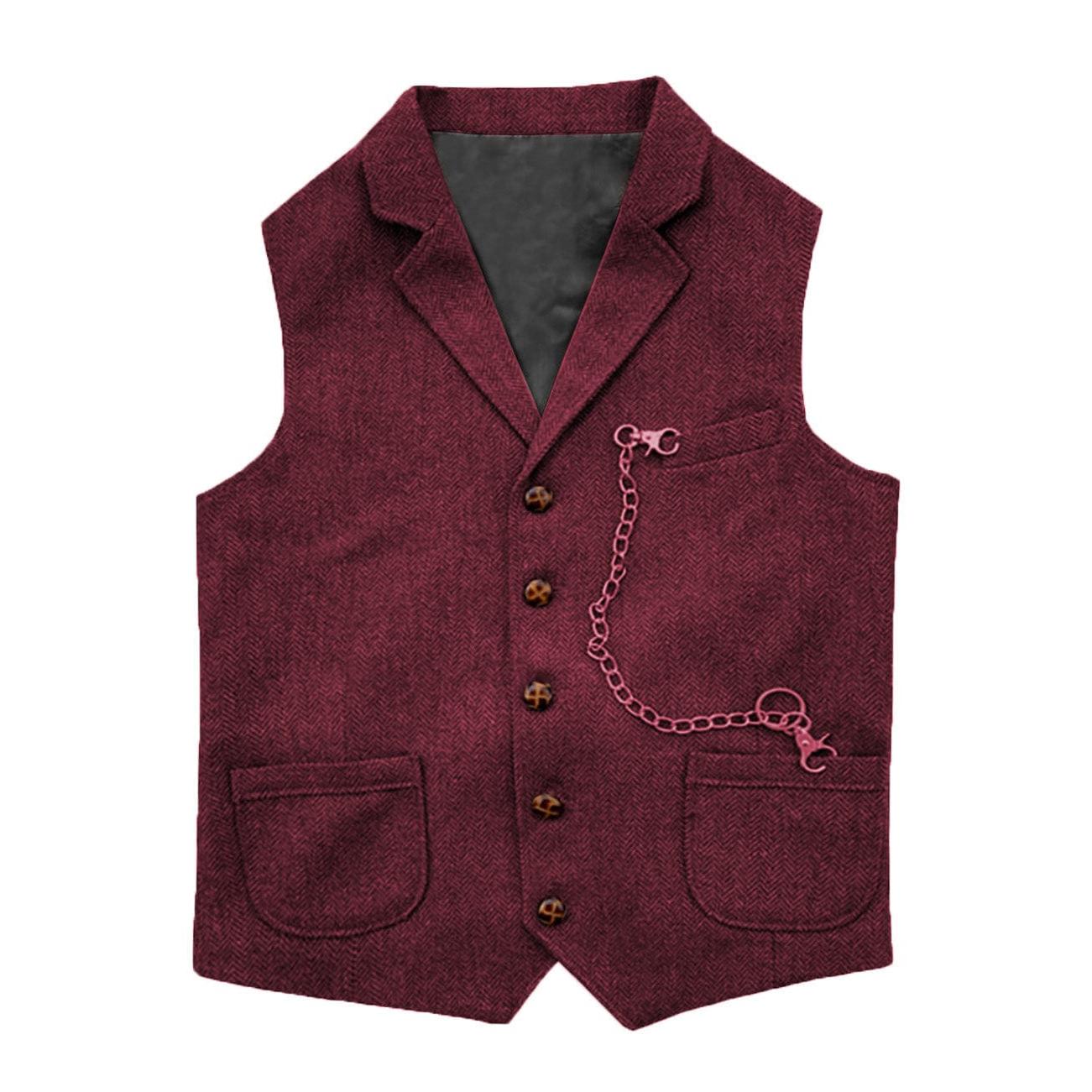 ceehuteey Men's Herringbone Classic Slim Fit Notch Lapel Waistcoat