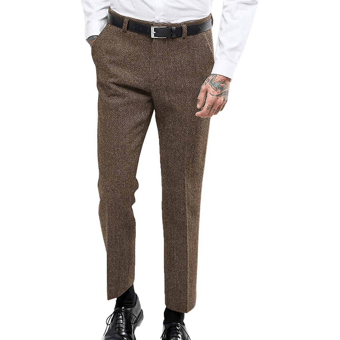 ceehuteey Men's Herringbone Tweed Trousers