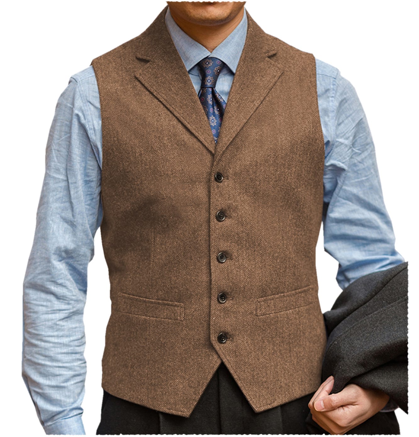 ceehuteey Men‘s Herringbone v Neck Waistcoat