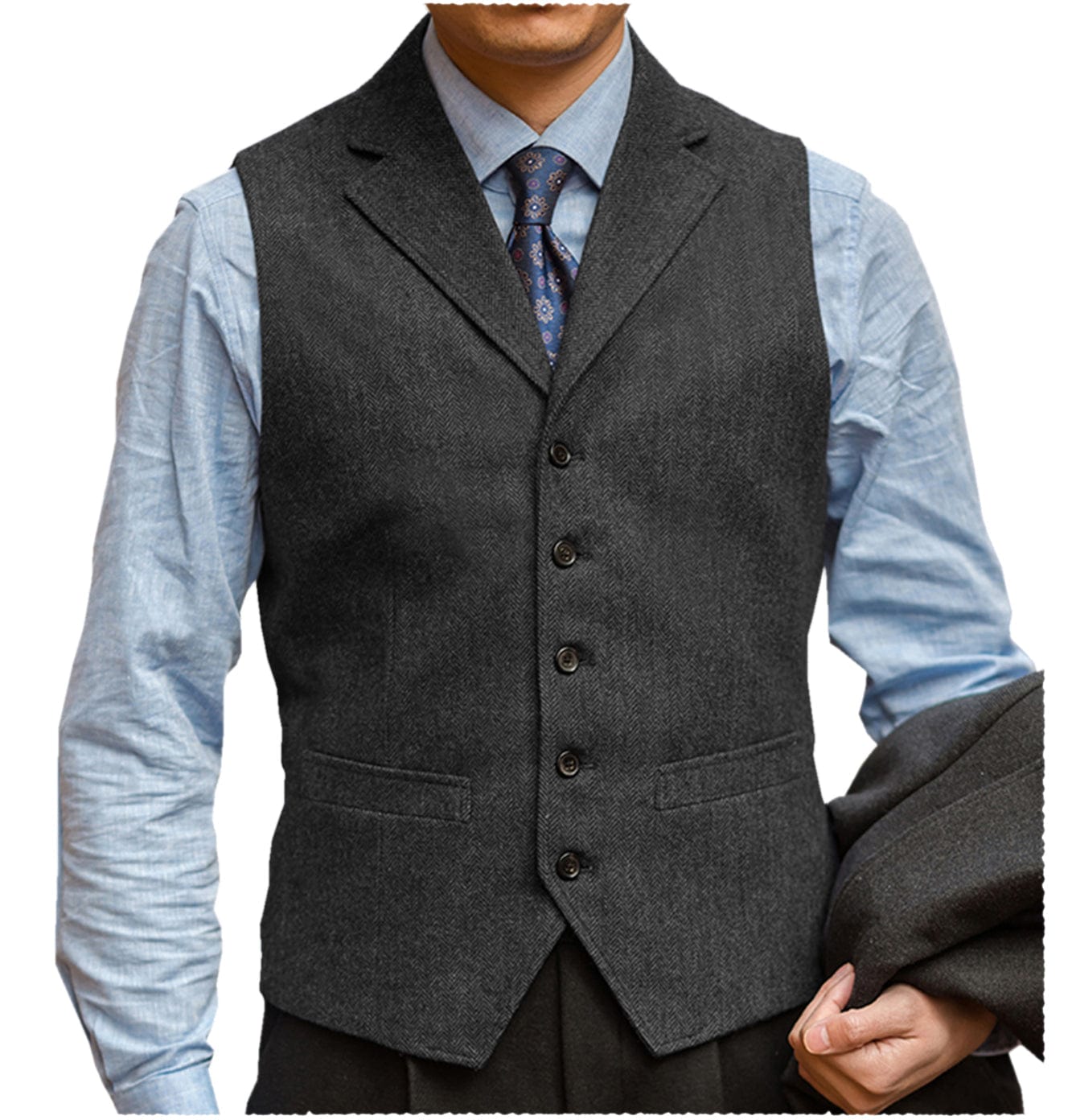 ceehuteey Men‘s Herringbone v Neck Waistcoat