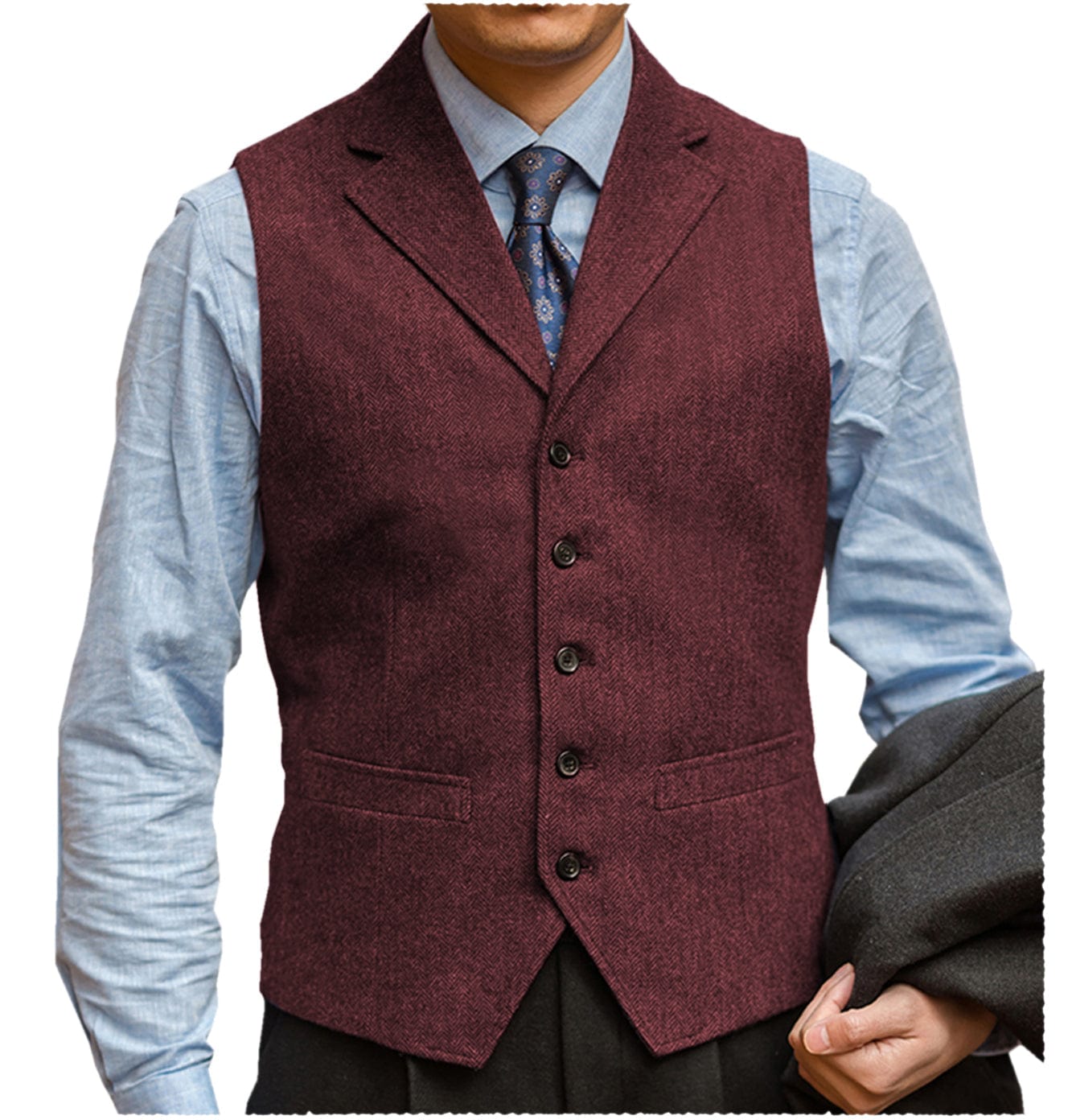 ceehuteey Men‘s Herringbone v Neck Waistcoat