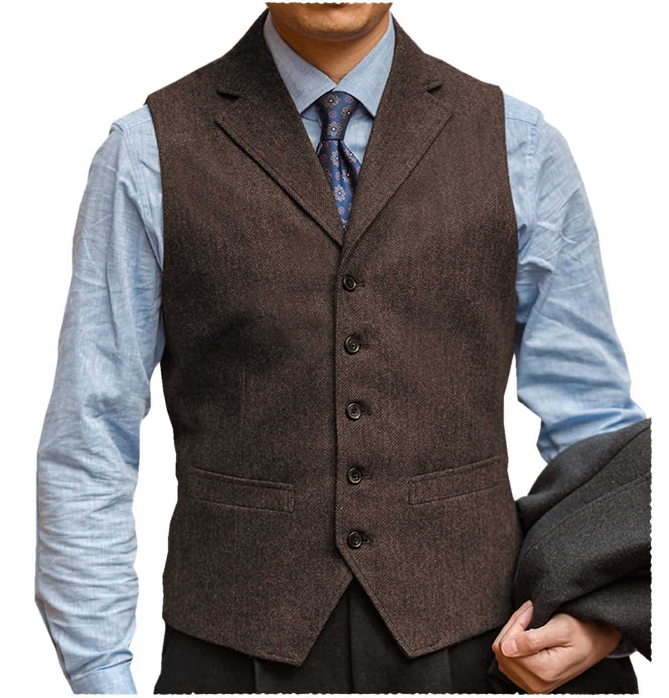 ceehuteey Men‘s Herringbone v Neck Waistcoat