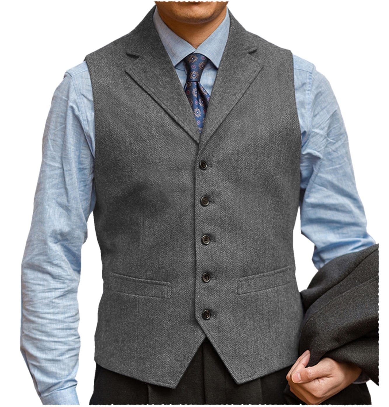 ceehuteey Men‘s Herringbone v Neck Waistcoat
