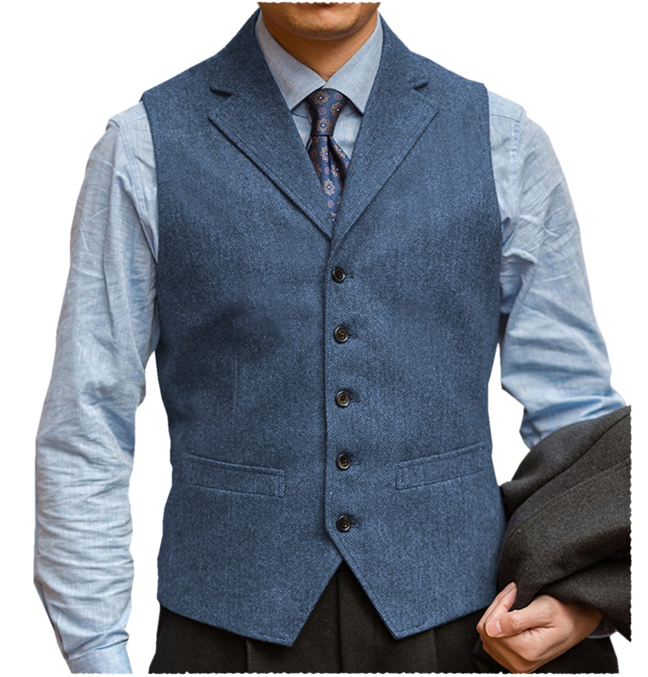 ceehuteey Men‘s Herringbone v Neck Waistcoat