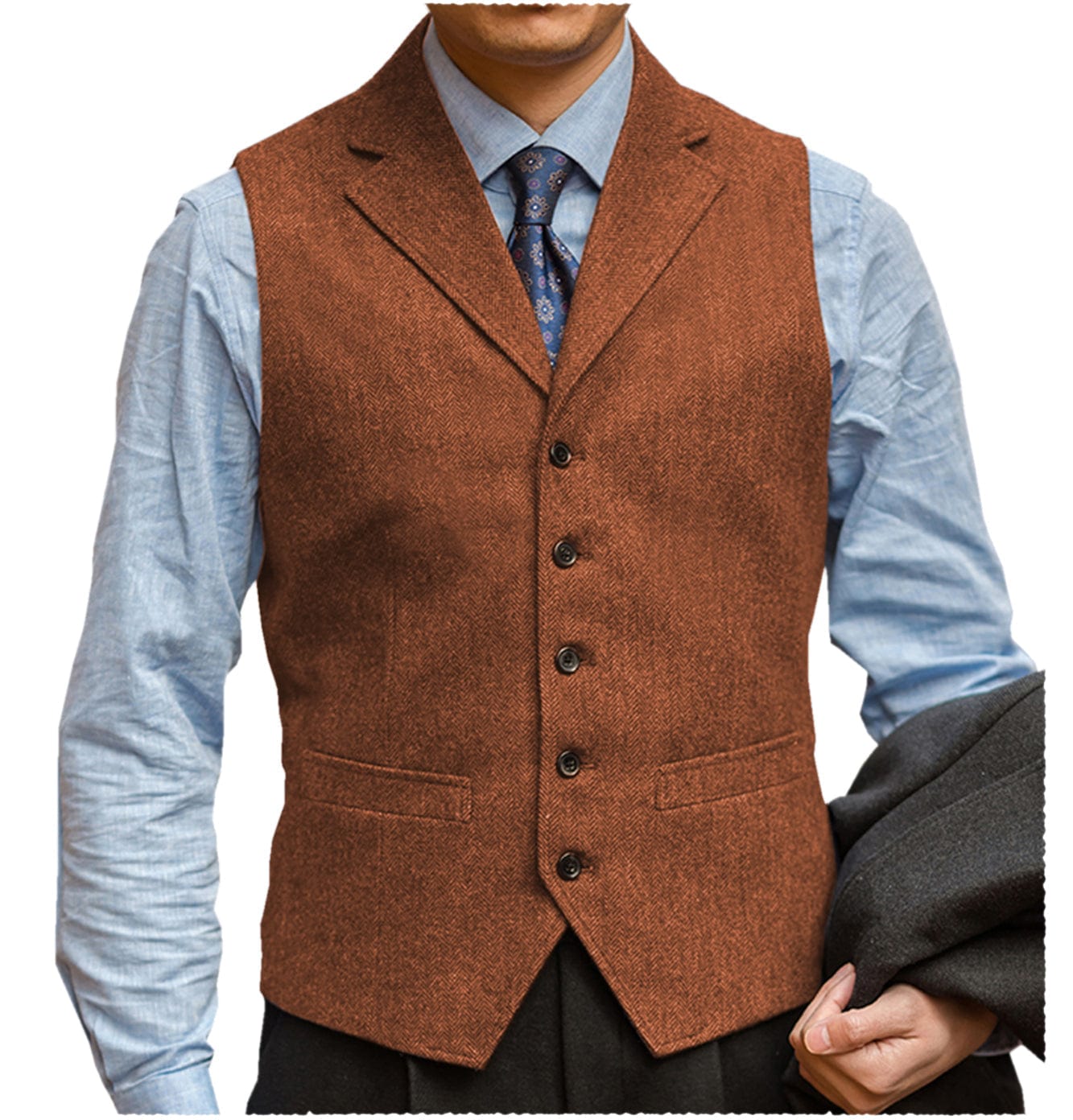 ceehuteey Men‘s Herringbone v Neck Waistcoat