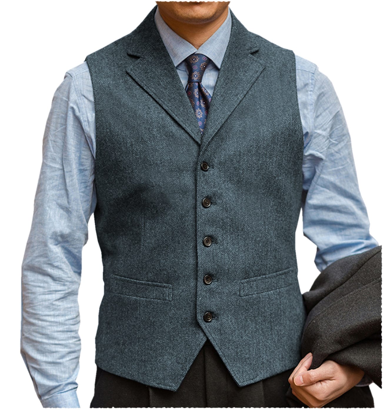 ceehuteey Men‘s Herringbone v Neck Waistcoat