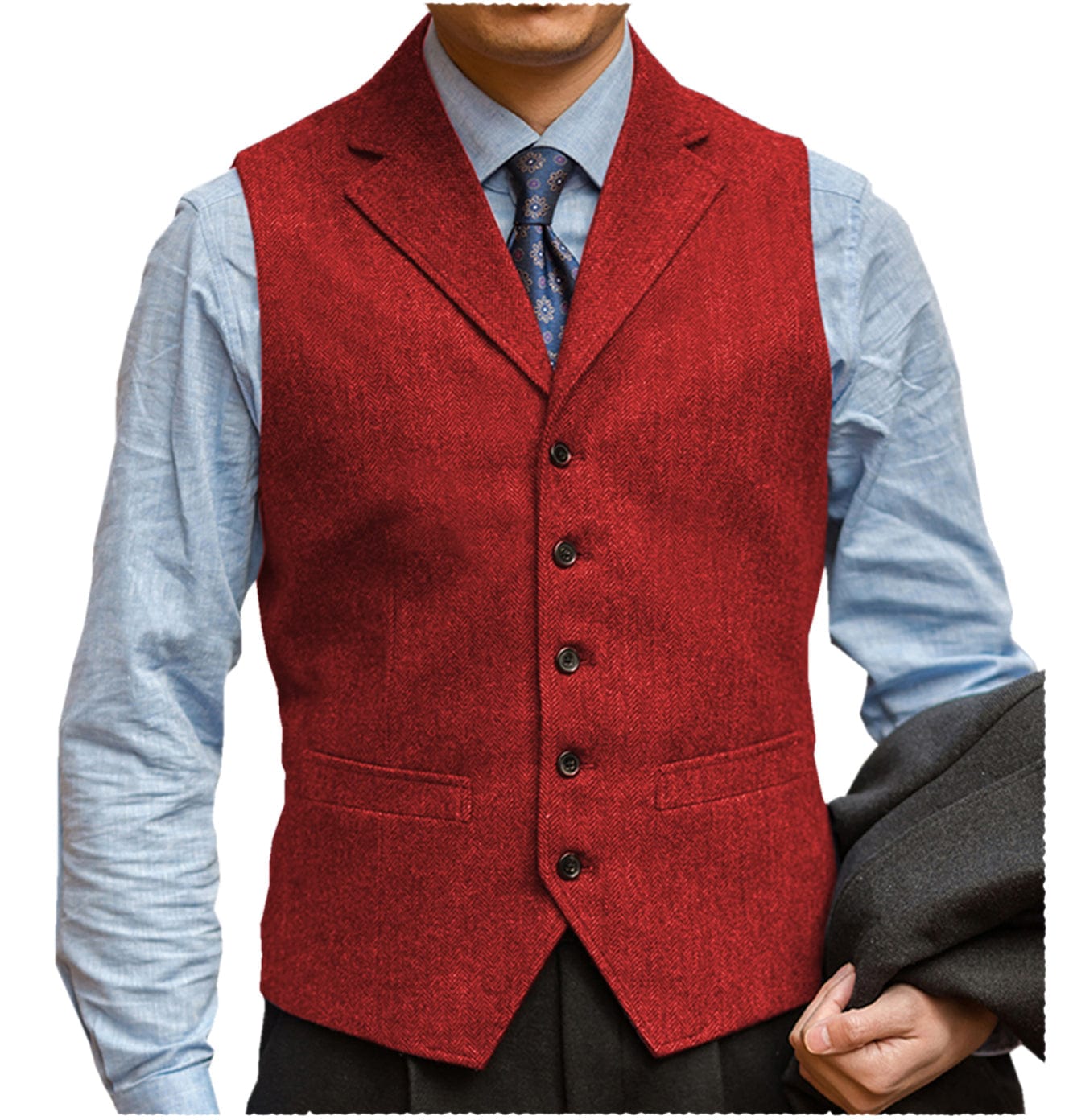 ceehuteey Men‘s Herringbone v Neck Waistcoat