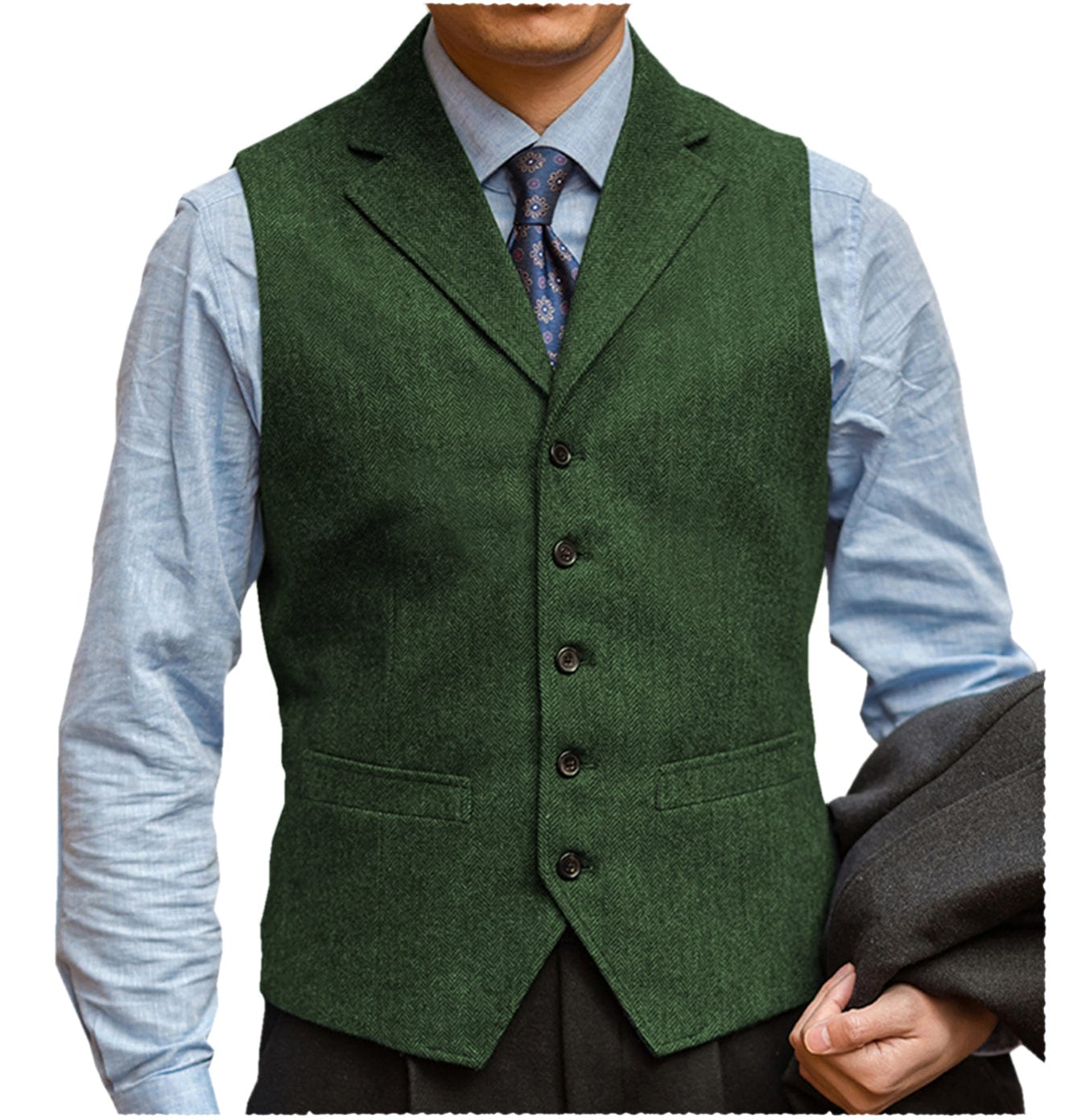 ceehuteey Men‘s Herringbone v Neck Waistcoat